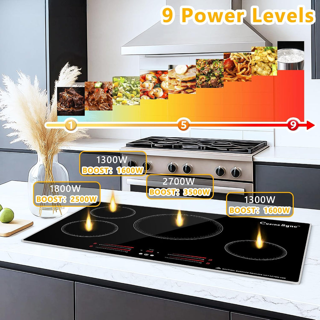 30 Inch Induction Cooktop, 4 Burner Built-In Electric Stove Top, Fast Heating with Power Boost, Touch Control, 9 Power Levels, Child Lock & Timer, Modern Kitchen Upgrade