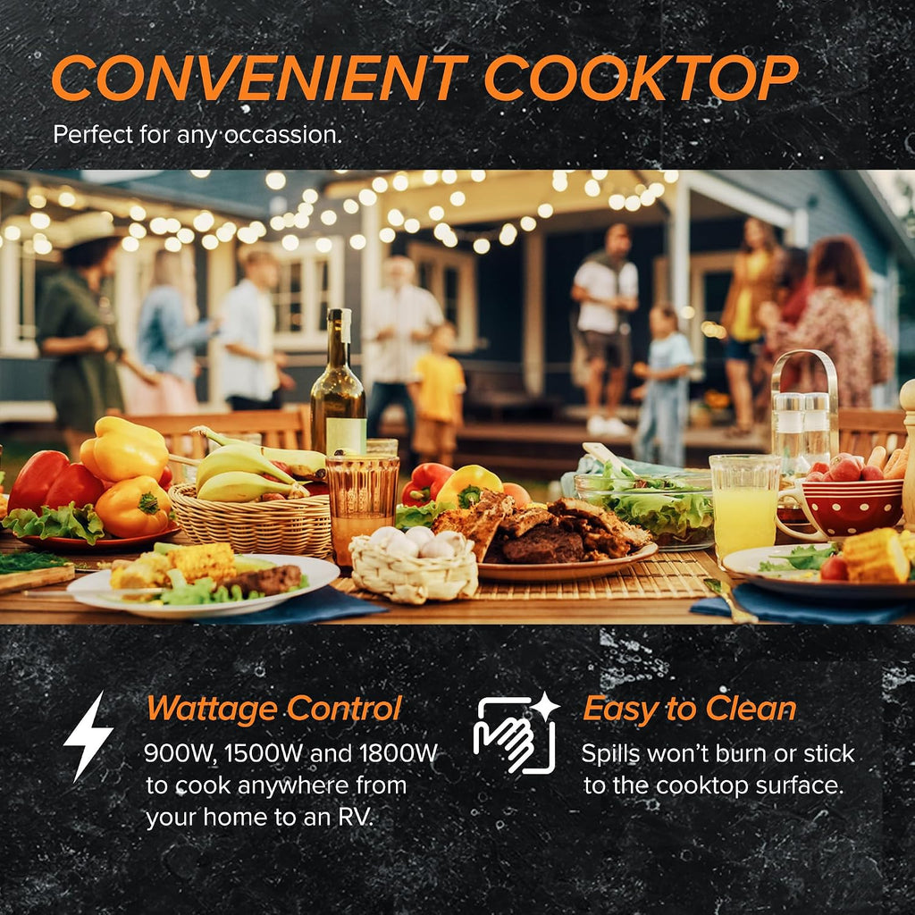 Nuwave Double Pro Cooktop Induction Countertop Burner, Portable, 900/1500/1800W with Dynamic Watt Technology, 50°F to 575°F, 8' Heating Coil, Shatter-Proof Ceramic Glass, Seamless IMD Touch Panel