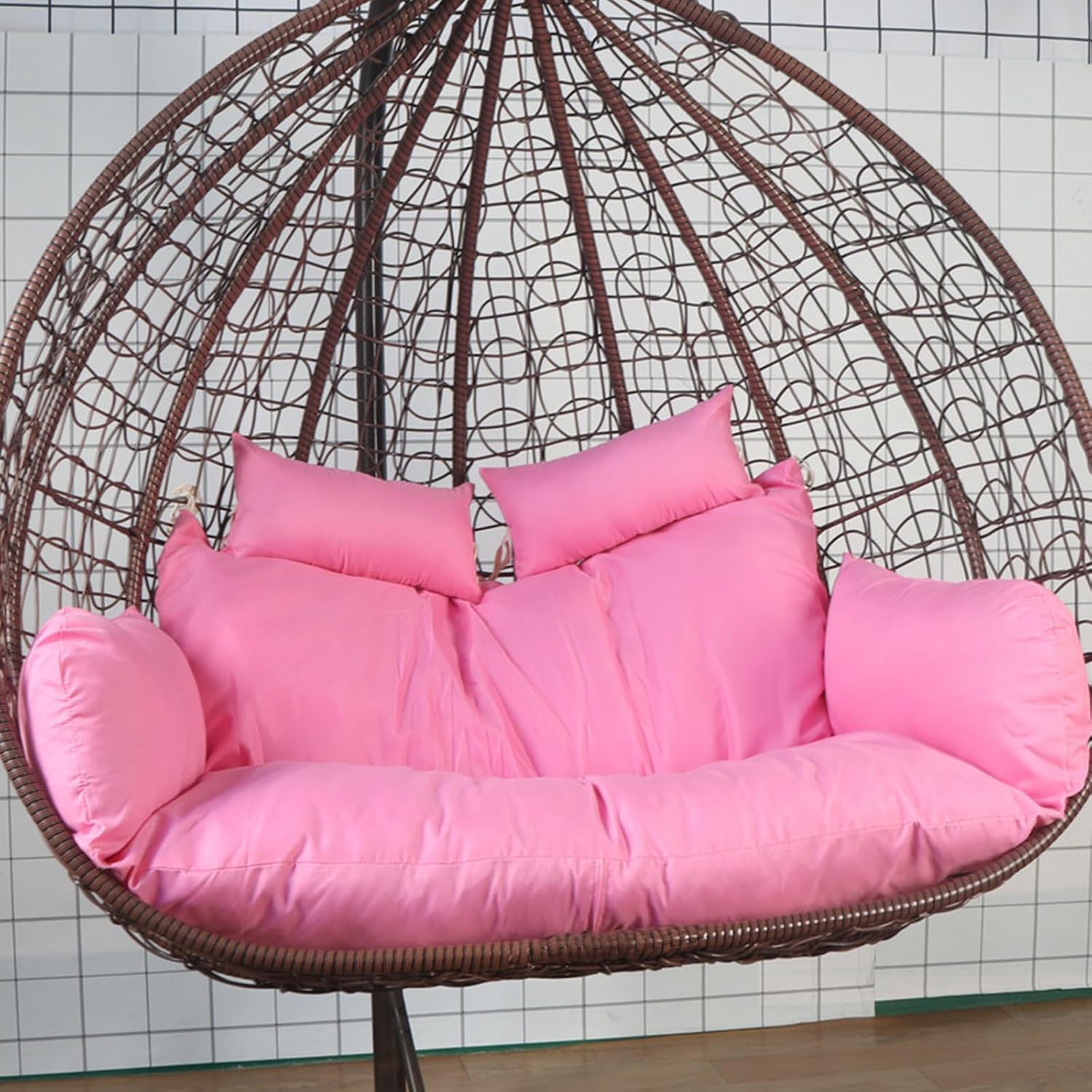 Hammock Swing Chair Cushion, Swing Chair Replacement Pad, Double Egg Chair Cushion Luxury Outdoor Patio Wicker Loveseat Hanging Chair Cushion for 2 Persons Patio Backyard Balcony,Pink