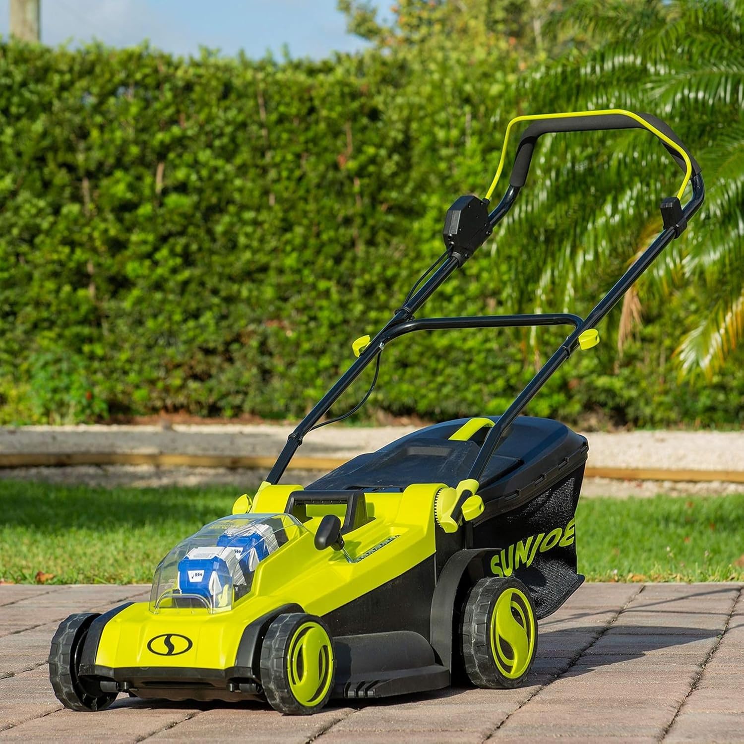 Sun Joe Cordless Electric Push Lawn Mower with 6-Position Height Adjustment, 11-Gal Bag, 17-Inch Cutting Width - Heavy-Duty Yard Trimmer for Gardening Care and Maintenance, 24V-X2-17LM