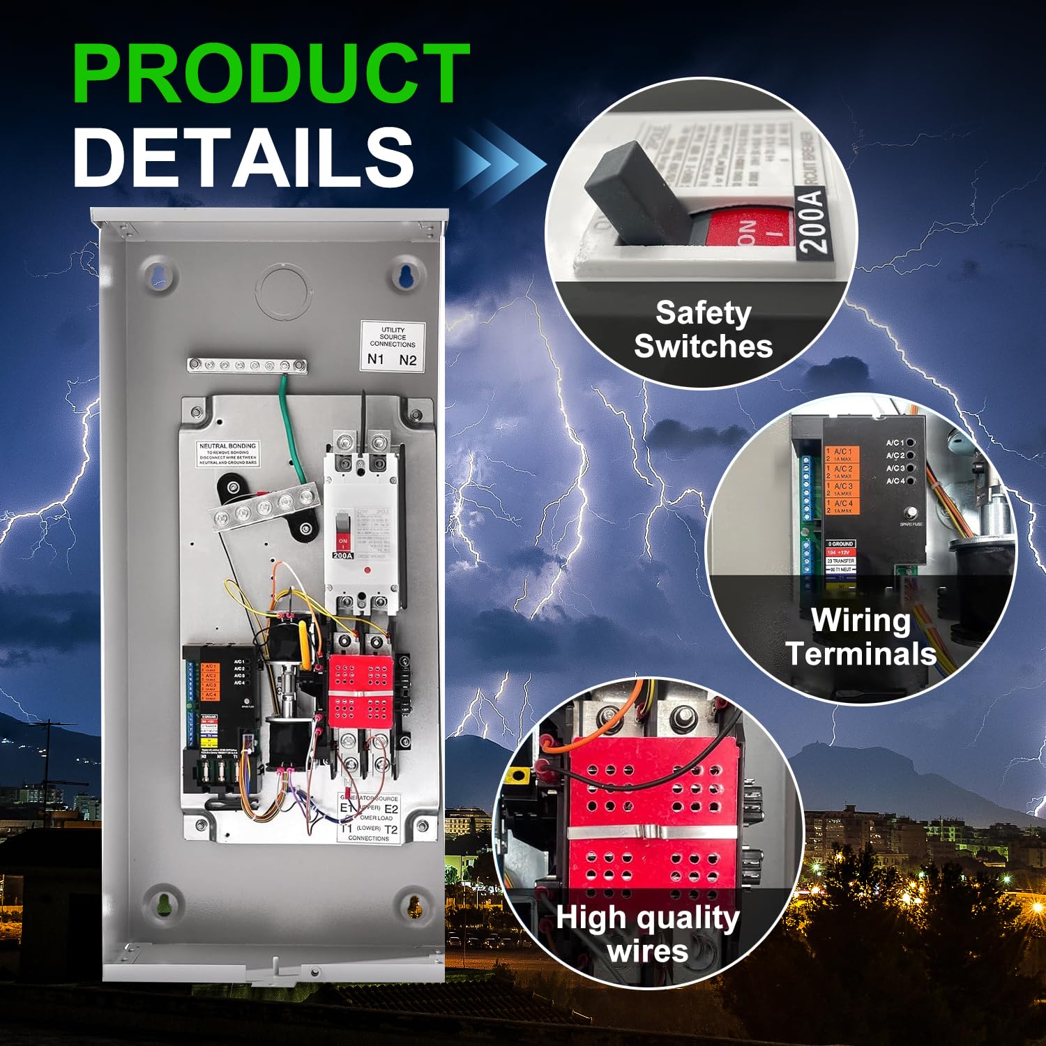 200 Amp Single Phase Automatic Transfer Switch - NEMA 3R Aluminum Enclosure for Outdoor and Indoor Power Management, Service Entrance Rated, Replaces Generac RXSW200A3