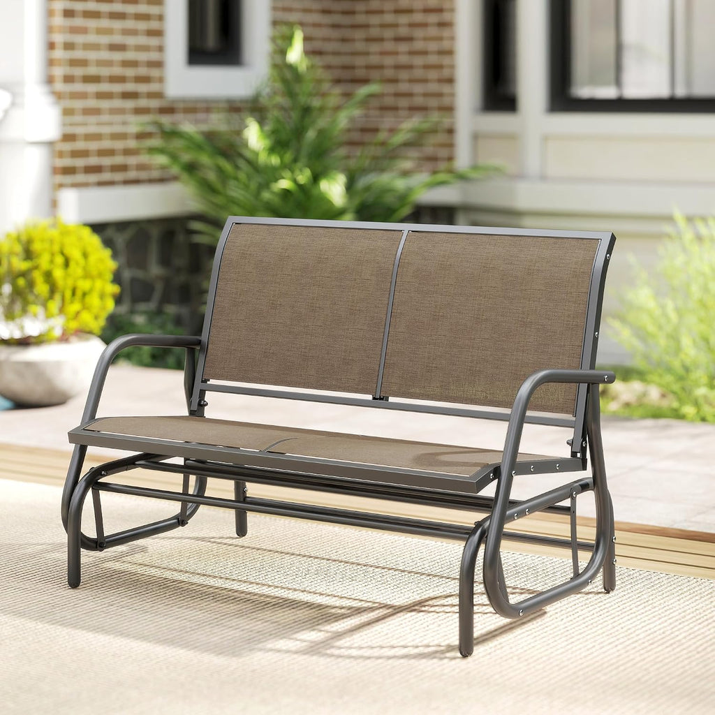 Outsunny 2-Person Outdoor Glider Bench, Patio Double Swing Rocking Chair Loveseat w/Powder Coated Steel Frame for Backyard Garden Porch, Light Mixed Brown