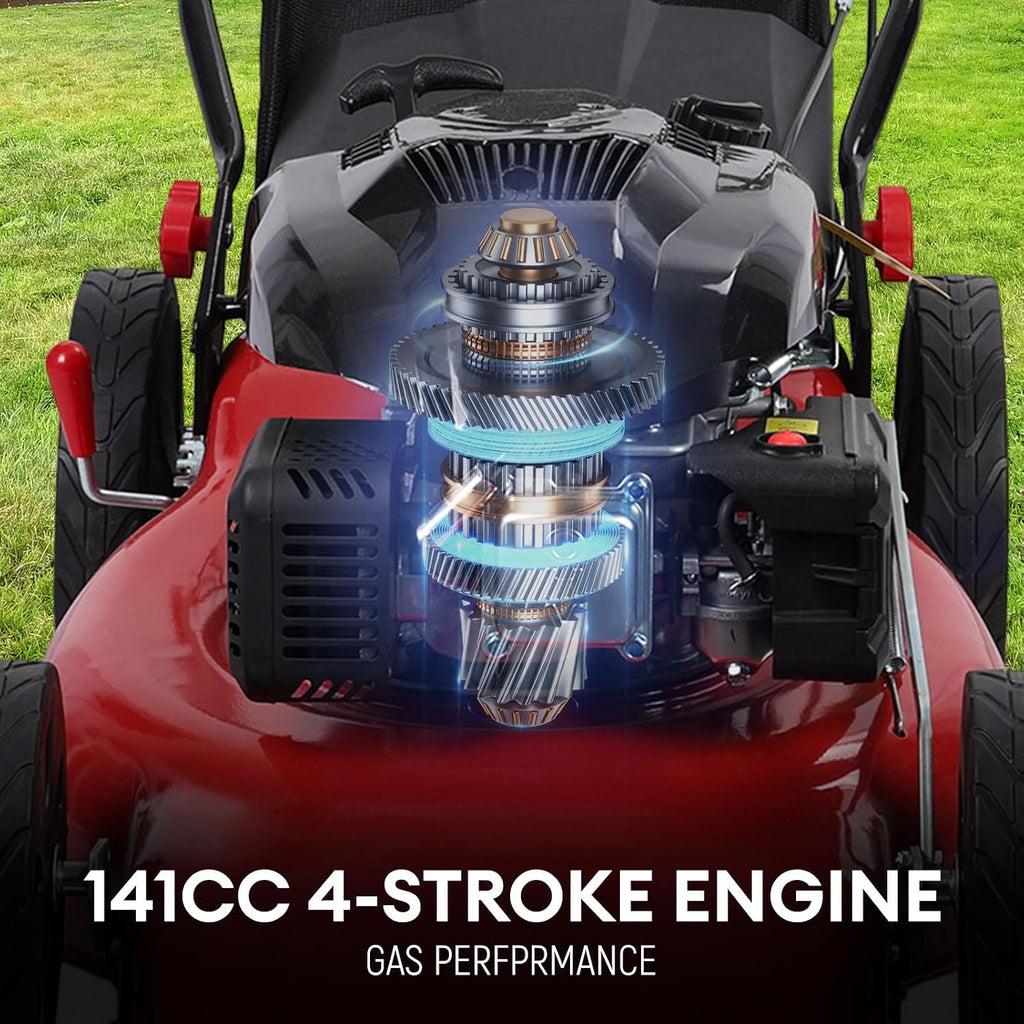 Self Propelled Gas Lawn Mower,141cc OHV Engine with Air Cooling, 20' Steel Deck, 3-in-1 Cutting System, 8-Level Height Adjustment, 20L Grass Catcher, Foldable Design Red (US Fast Arrival)