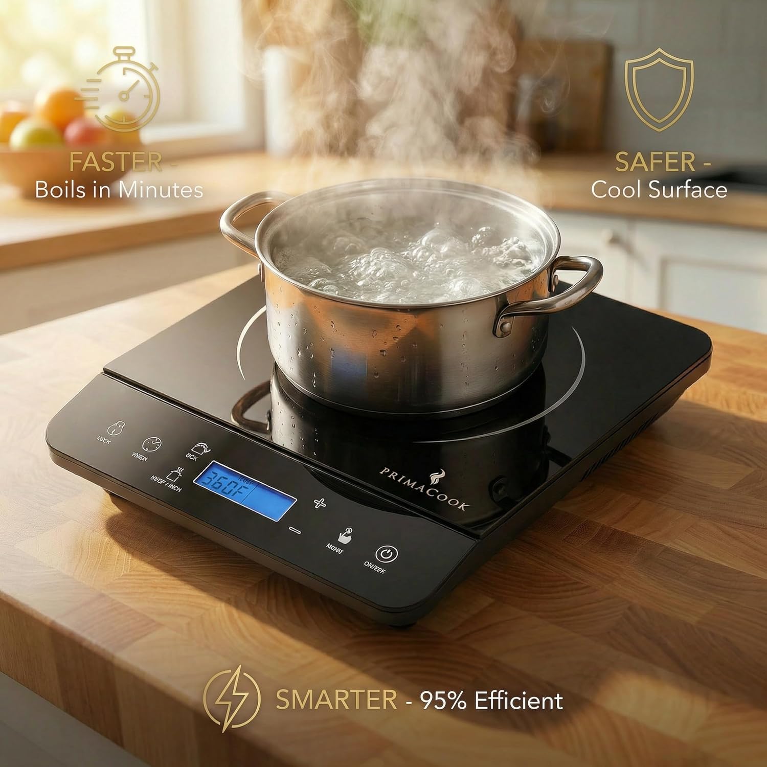 1800W Portable Induction Cooktop Burner – 20 Temperature Settings, 18 Power Levels, 10-Hour Timer – Countertop Electric Hot Plate for RV, Canning, Dorm, Kitchen – Child Safety Lock (Black)