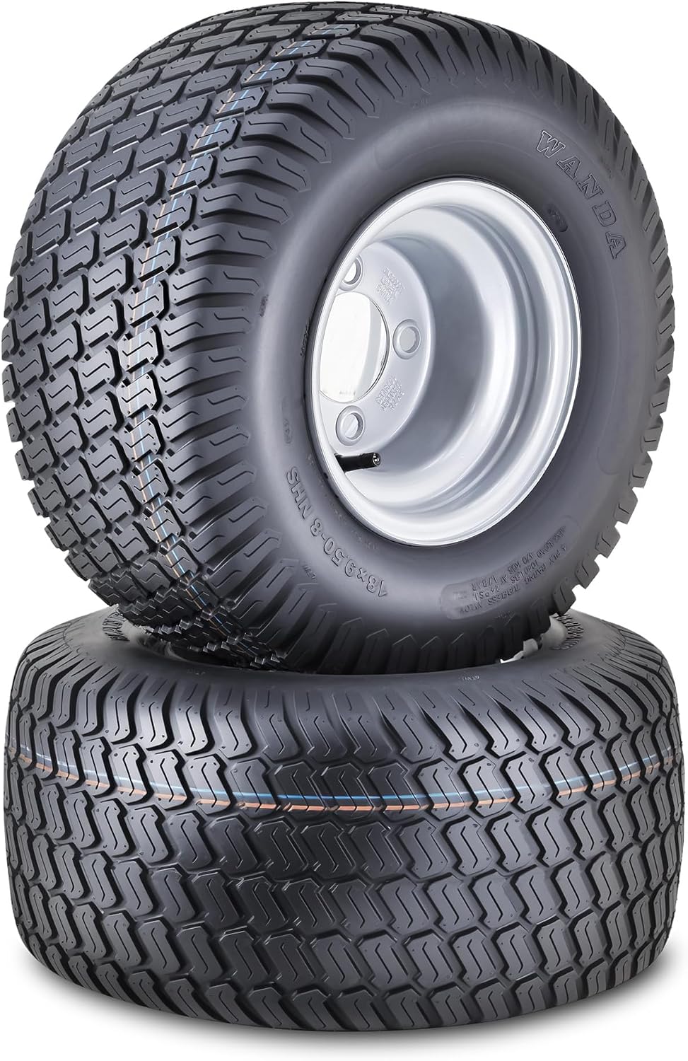 WANDA Lawn Mower Tractor Tire Wheel Assembly 18X9.5-8 4-Ply with 4 Lugs on 4' PCD Silver Wheel-13032,SET 2