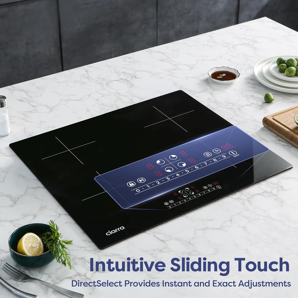 CDV 7200W Built-in Induction Cooktop 4 Burners, 24 Inch Electric Cooktop Touch Control Ceramic Glass Plate 9 Power Levels Fast Heating Child Safety Lock