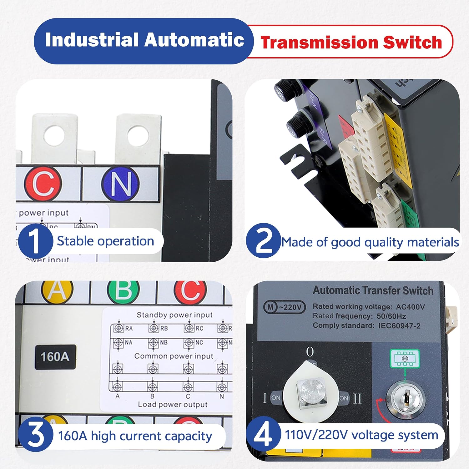 4P 160A Industrial Automatic Transmission Switch ATS AC Generator Set 220V Dual Power Switching Switch