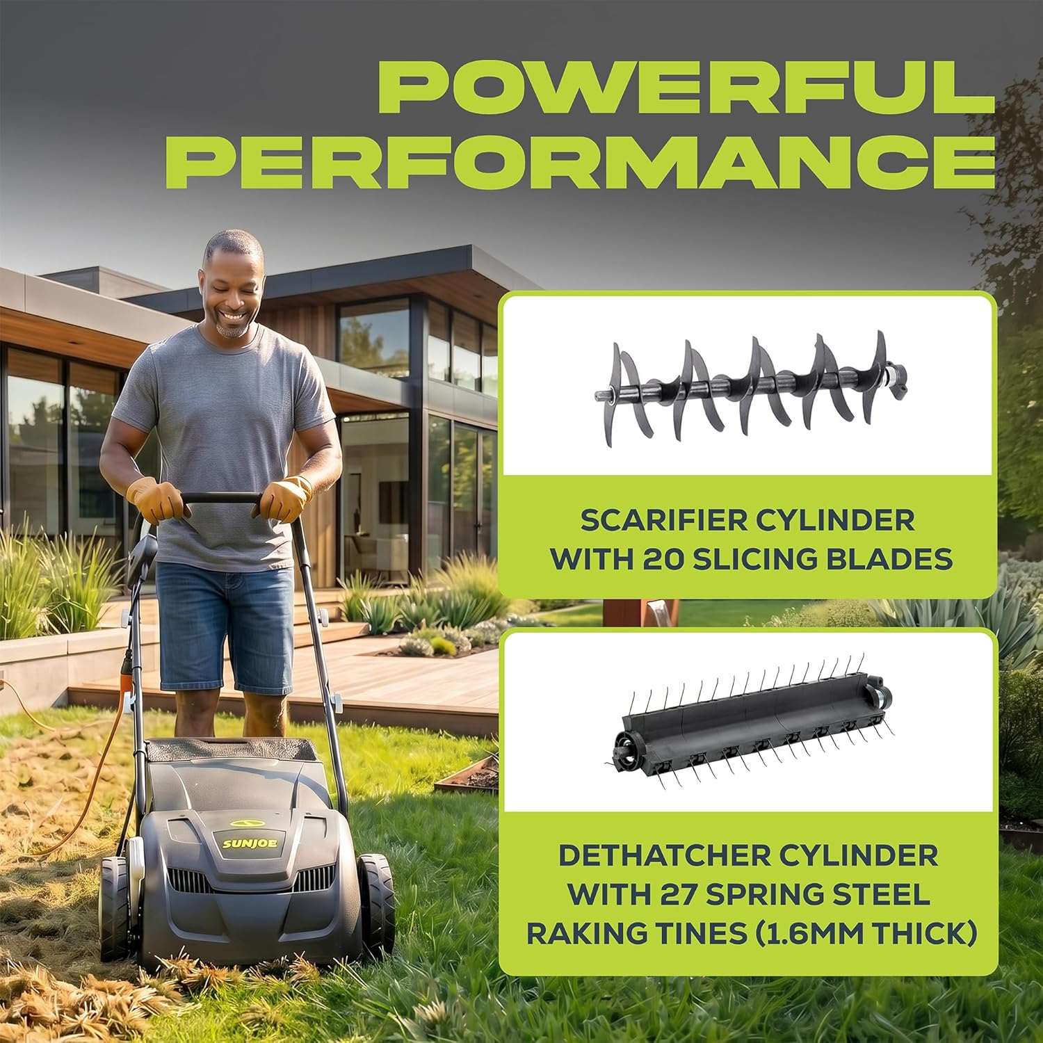 Sun Joe Electric Dethatcher & Scarifier, Corded, with 8-Gal Bag, 12.6-Inch Cutting Width, 12-Amp Motor - Heavy-Duty Yard Trimmer for Lawn Maintenance, AJ801E