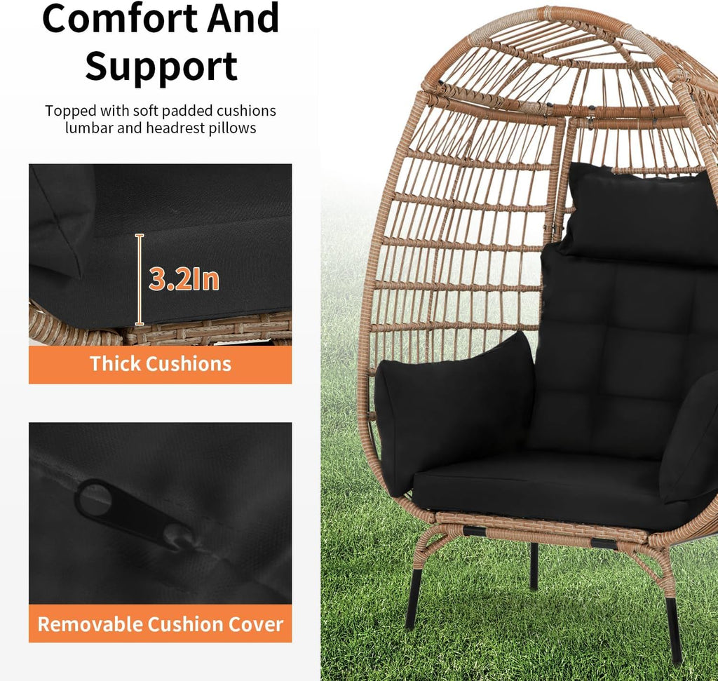 Oversized Egg Chair with Stand, Room Decor Aesthetic Reading Chair, Lounge Chairs for Outside Wicker Egg Chair, Outdoor Chairs Comfortable Rattan Chair, 352Lb Capacity Patio Chairs Outdoor Furniture