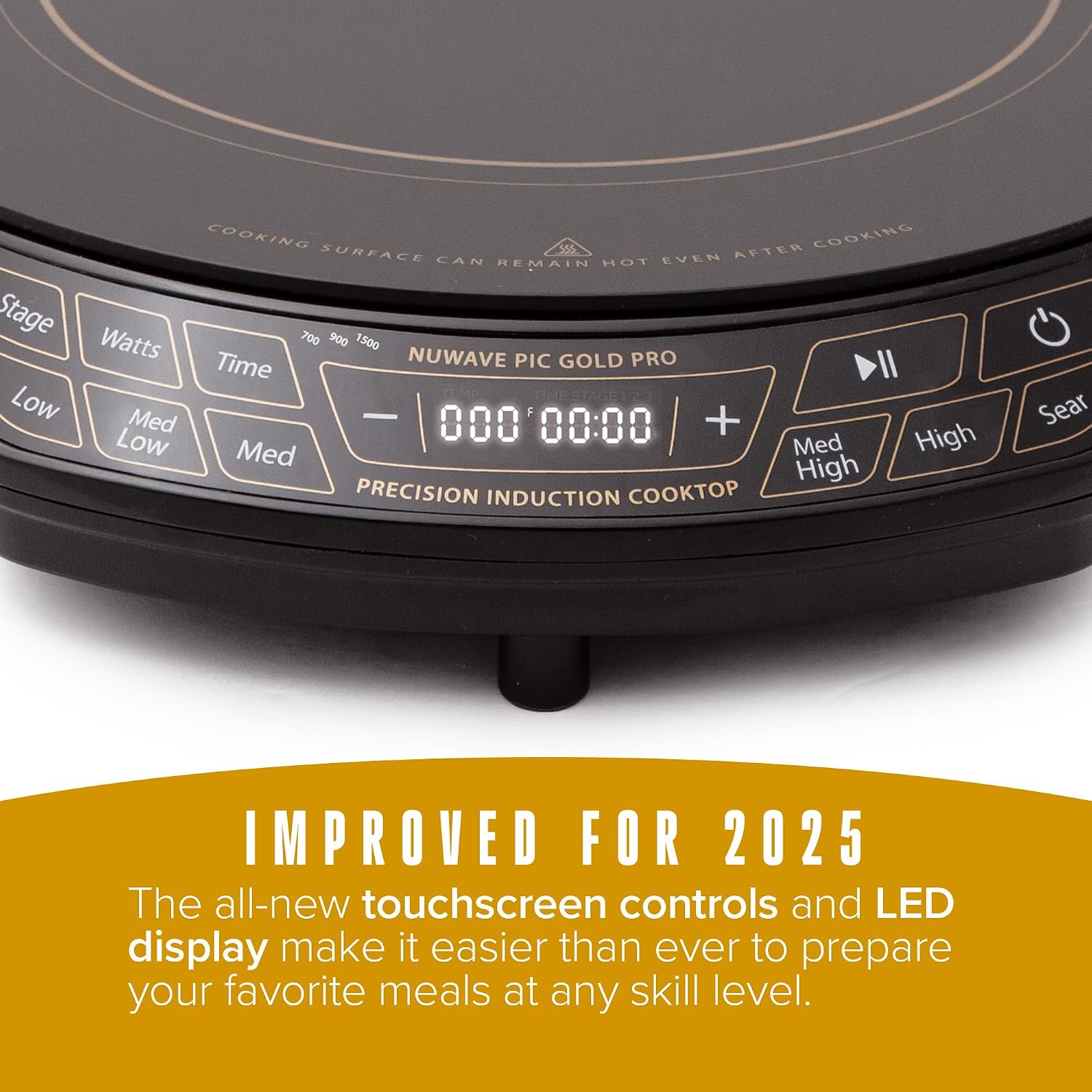 Nuwave Gold Pro Precision Induction Cooktop, Large 8' Heating Coil, 12' Heat-Resistant Cooking Surface, Adjustable Wattages,100°F to 575°F, Portable, Built-In Safety Auto Shut Off