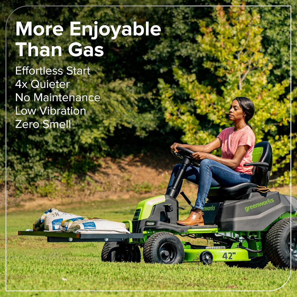 Greenworks 60V 42' CrossoverT Cordless Riding Lawn Tractor, (4) 8.0Ah Batteries and (600W) Plug in Charger