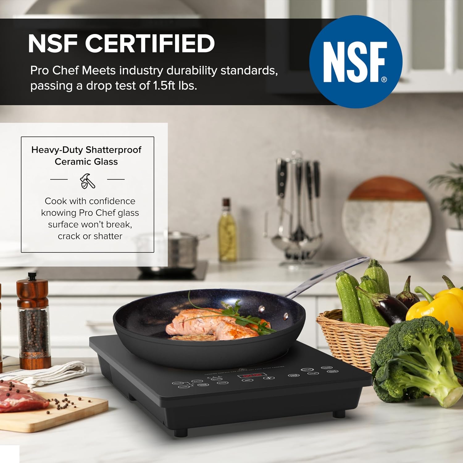 Nuwave Portable Induction Cooktop, NSF-Certified Single Electric Burner, 94 Precise Temp Range, Large 8' Heating Coil, Perfect for Professional & Commercial Settings, Shatter-Proof Glass Surface