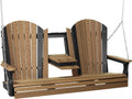 LuxCraft 5' Adirondack Hanging Porch Swing with Center Console, Outdoor Patio Swing, Front Porch Swing, Outdoor Swing Bench (Antique Mahogany & Black)