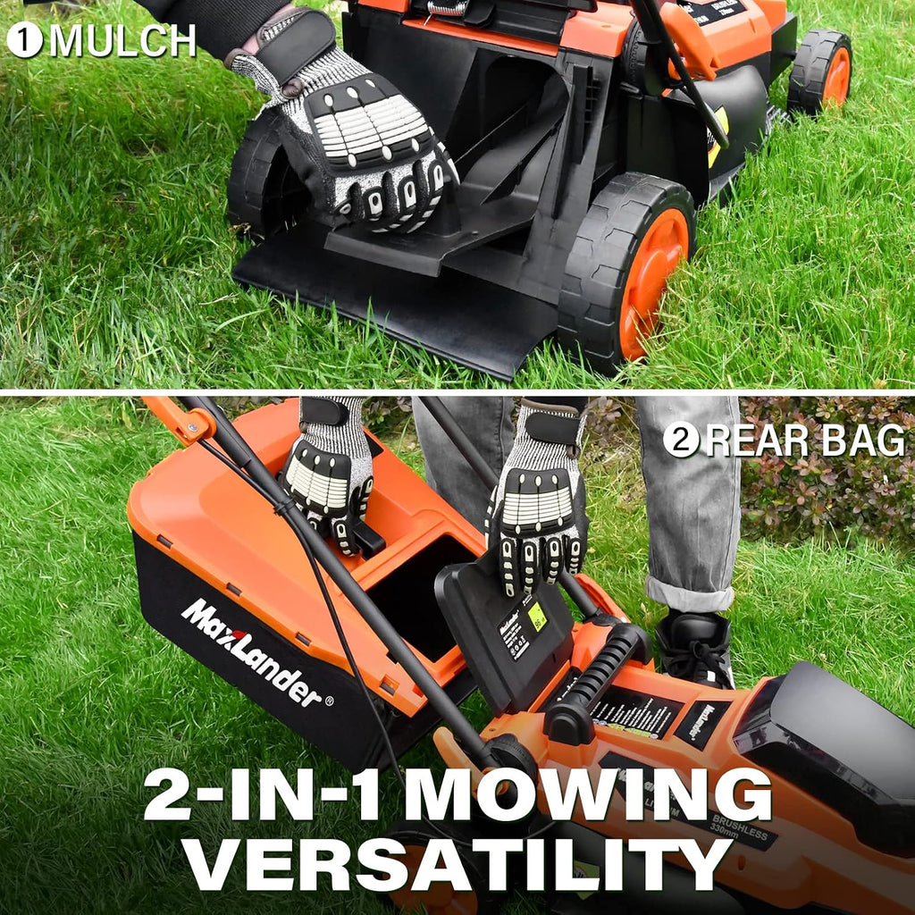 Maxlander Lawn Mowers, 13 Inch Electric Lawn Mower Cordless, 20V 2-in-1 Battery Powered Lawn Mower with Brushless Motor, 5-Position Height Adjustment, Battery and Charger Included