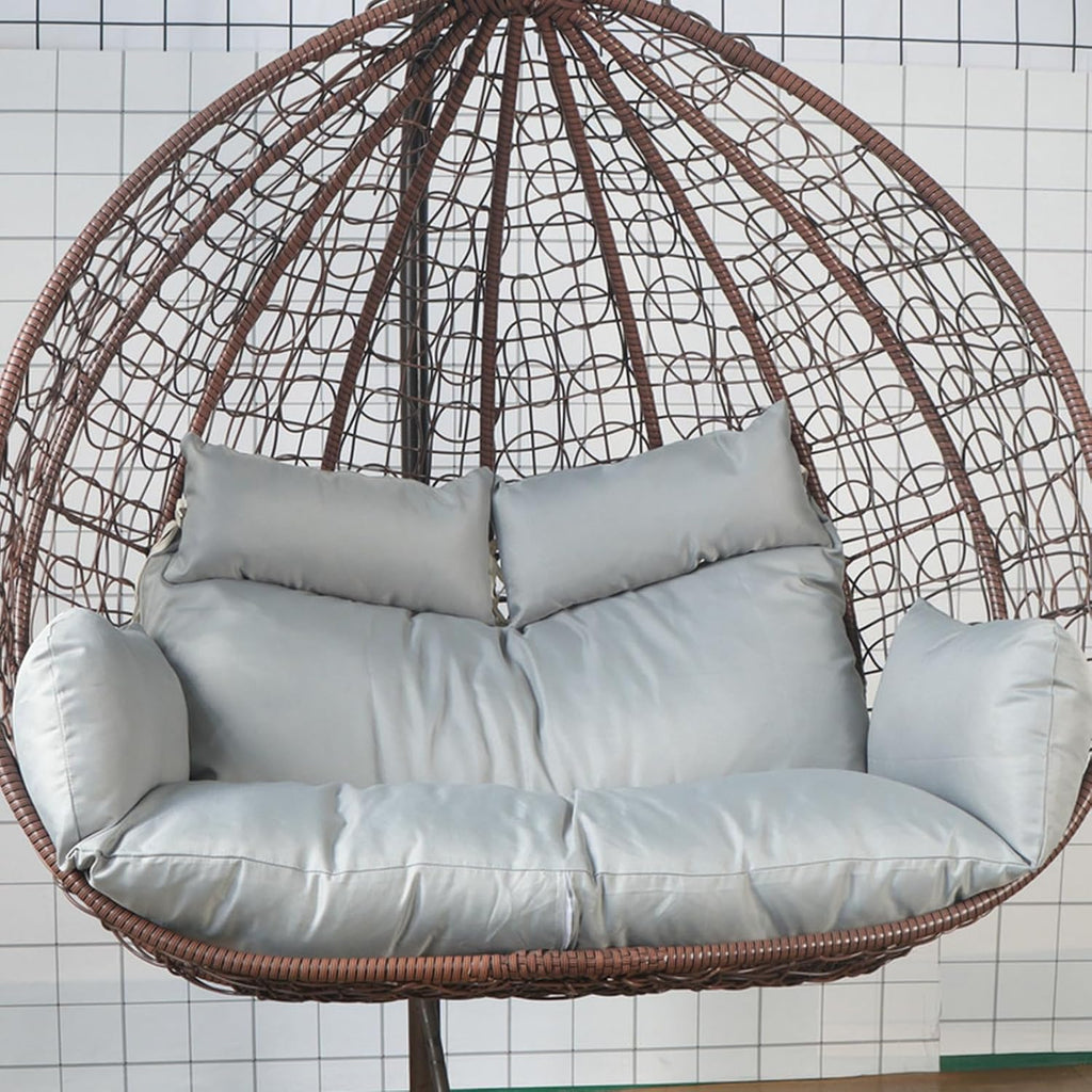 Hammock Swing Chair Cushion, Swing Chair Replacement Pad, Double Egg Chair Cushion Luxury Outdoor Patio Wicker Loveseat Hanging Chair Cushion for 2 Persons Patio Backyard Balcony,Gray