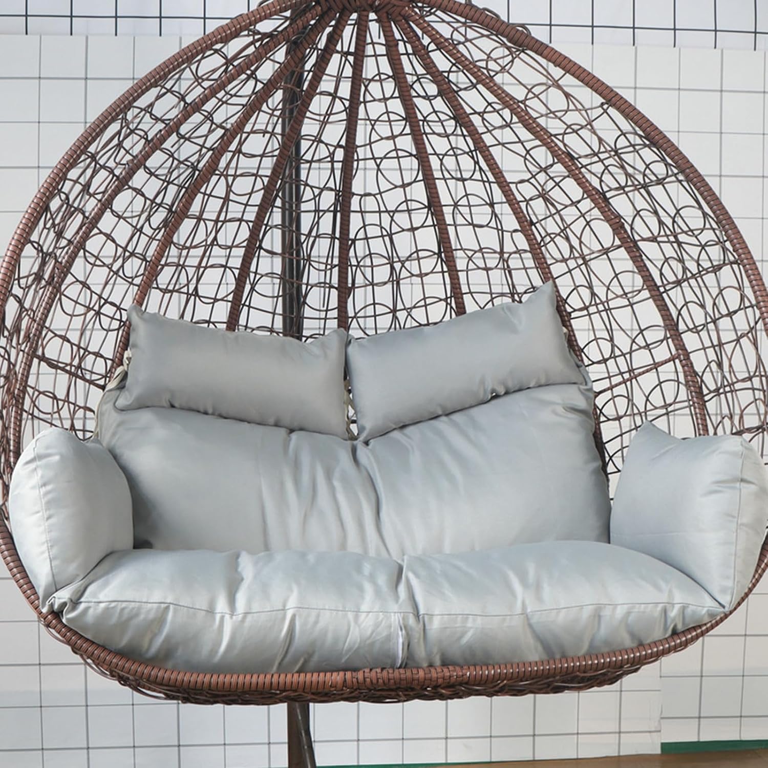 Hammock Swing Chair Cushion, Swing Chair Replacement Pad, Double Egg Chair Cushion Luxury Outdoor Patio Wicker Loveseat Hanging Chair Cushion for 2 Persons Patio Backyard Balcony,Gray