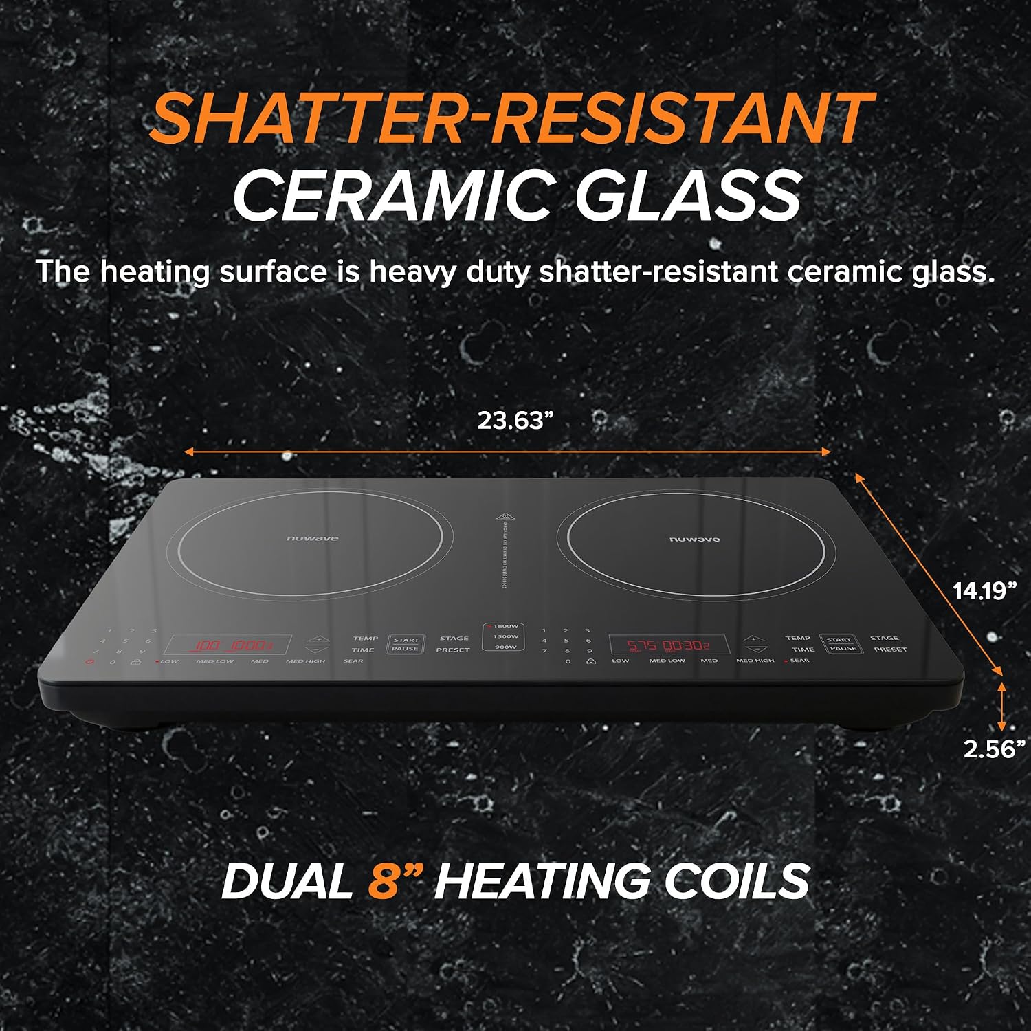 Nuwave Double Pro Cooktop Induction Countertop Burner, Portable, 900/1500/1800W with Dynamic Watt Technology, 50°F to 575°F, 8' Heating Coil, Shatter-Proof Ceramic Glass, Seamless IMD Touch Panel