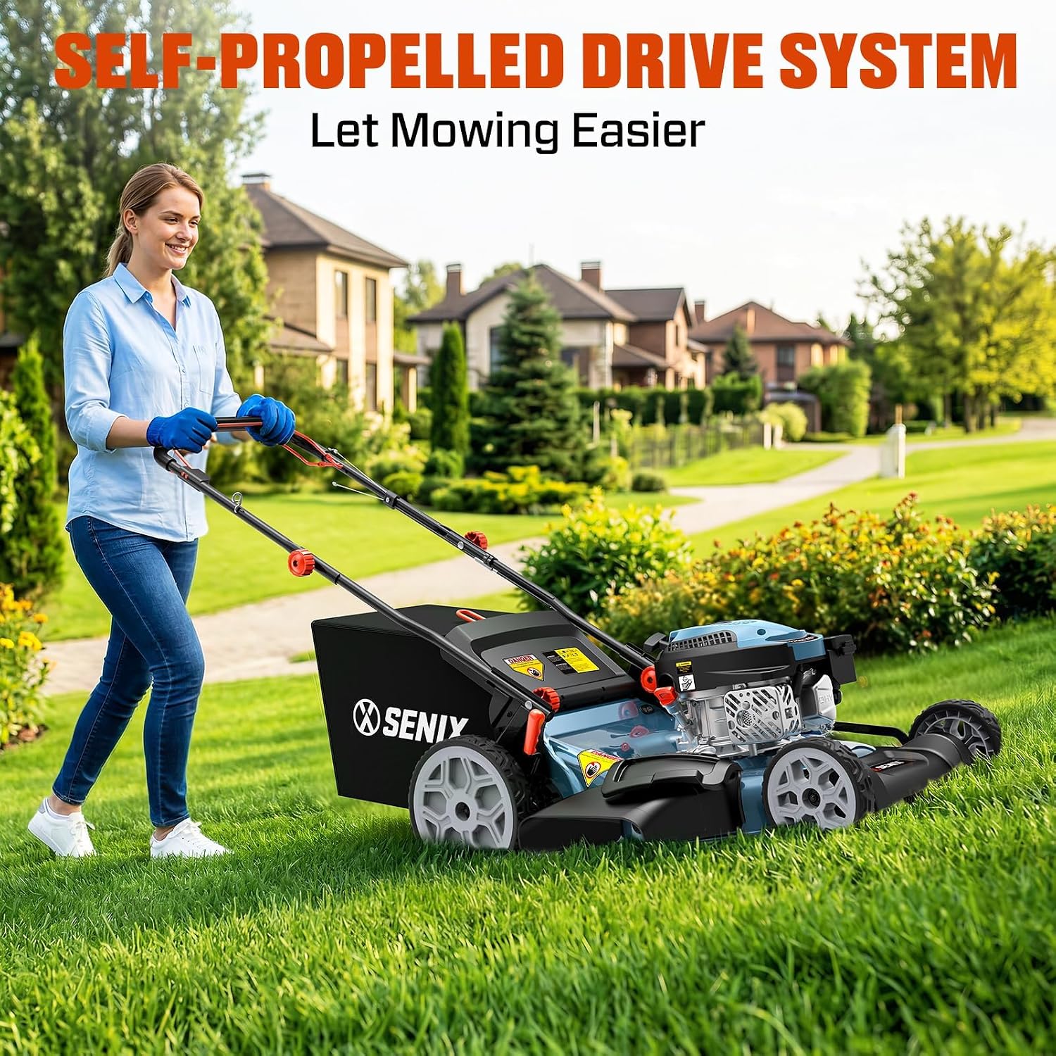 SENIX 22' Self-Propelled Gas Lawn Mower (170cc) +17-Inch 26.5 cc Gas Weed Wacker + 26.5cc Gas Leaf Blower Yard Tool Kit