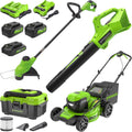Greenworks 48V (24V x 2) Lawn Mower Combo Kit with 20' Steel Deck, 12' String Trimmer, 320 CFM Blower, Wet/Dry Shop Vacuum – All-in-One Cordless Combo: Ideal for Home Yard Work & Indoor Cleaning