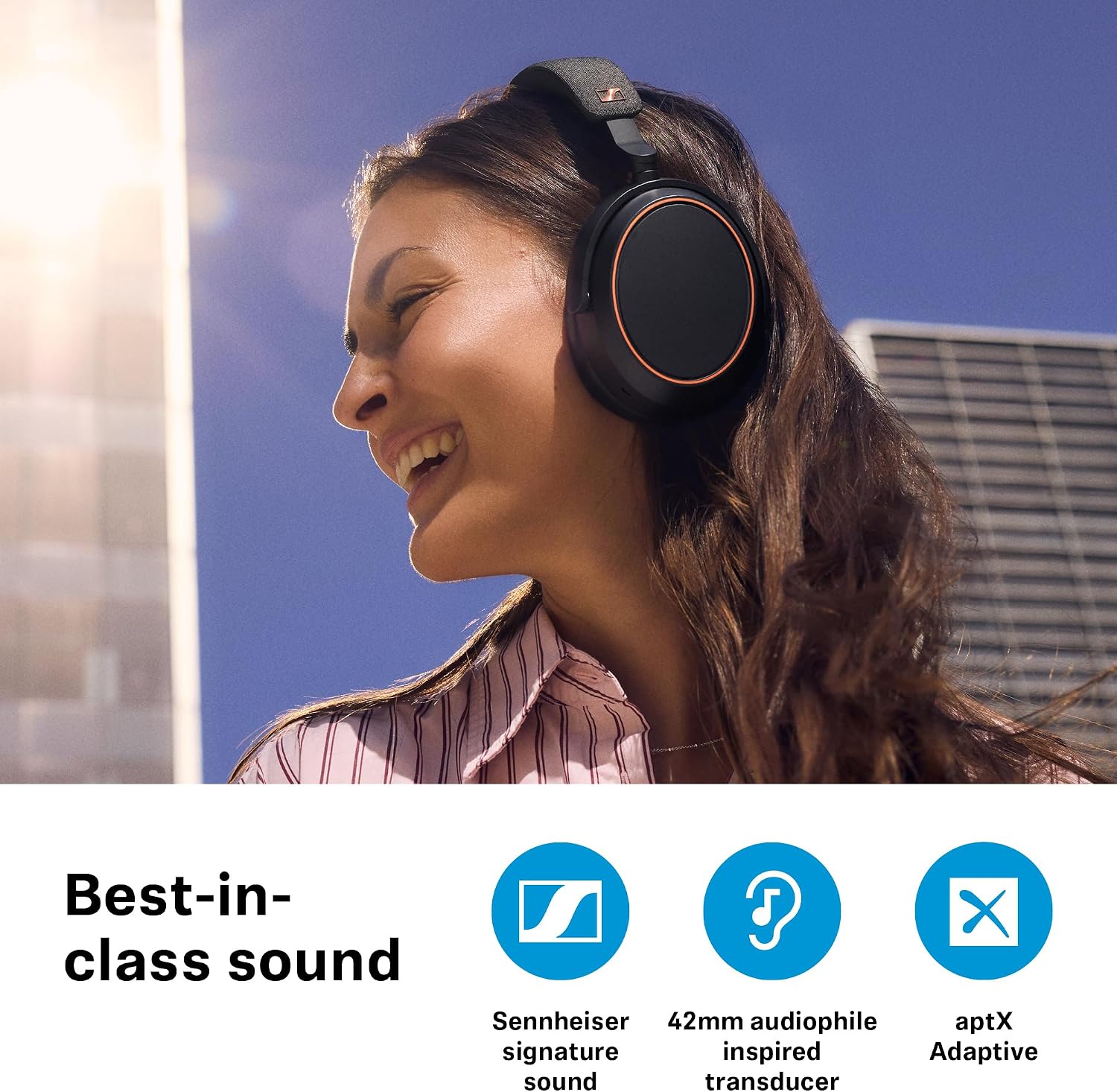Sennheiser Momentum 4 Wireless Hi-Fi Headphones with Audiophile Sound, Bluetooth, Adaptive Noise Canceling, 60h Battery, Over-Ear Comfort, Foldable Design - Black/Copper (Renewed)