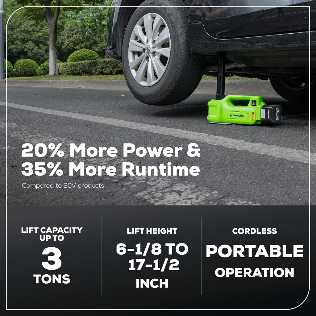 Greenworks 48V (24V x 2) Lawn Mower Combo Kit with 20' Push Mower, 12' String Trimmer, 320 CFM Blower, 3-Ton Car Jack, and 24V Cordless Rotary Hammer, Impact Rate 4500 IPM, Ideal for Yard & Indoor