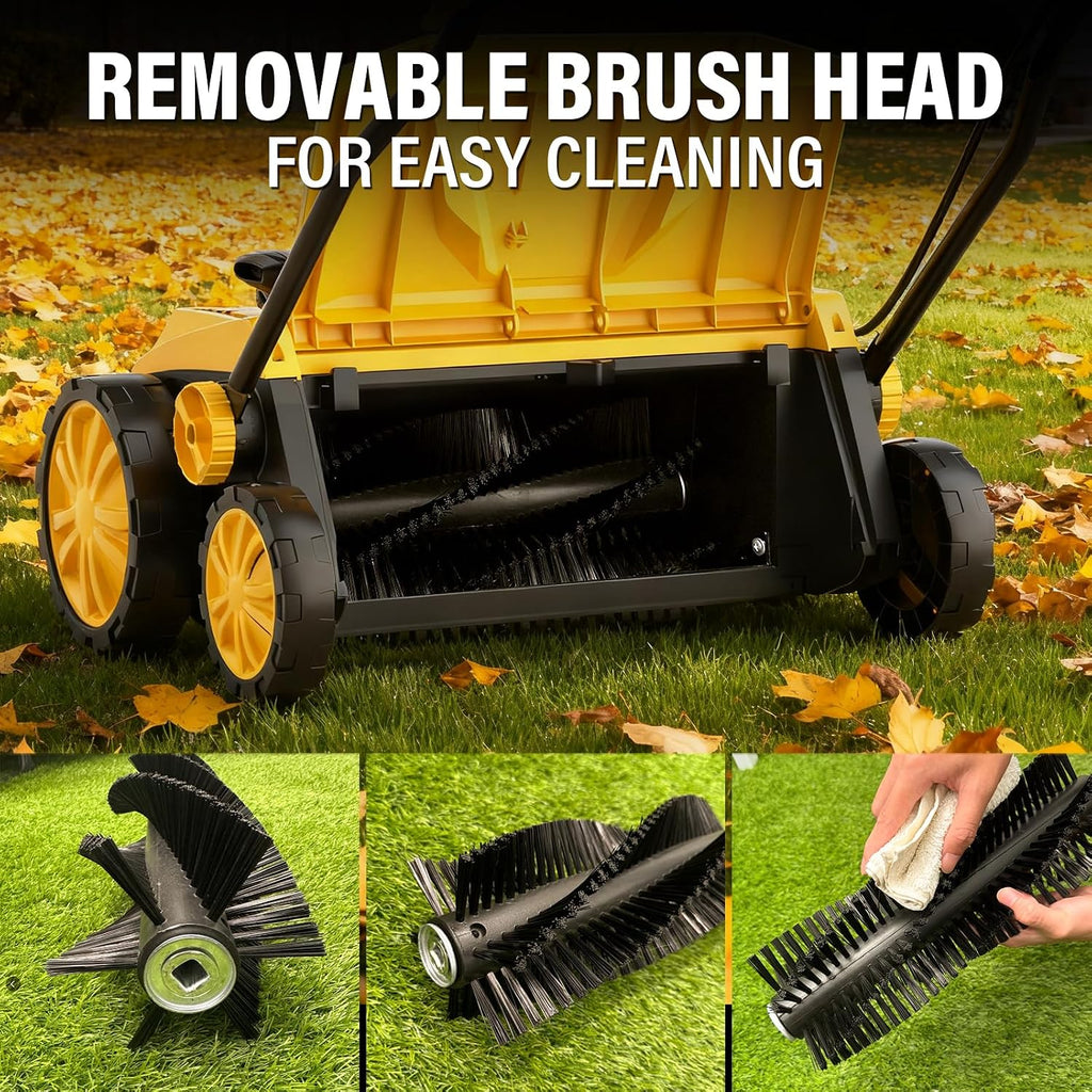 ZEGJAW 15' Artificial Turf Sweeper, 13 Amp Lawn Sweeper, Support 5-Position Depth Adjustment with 45L Removable Collection Bag, Quick-Fold, for Artificial Grass, Keep Your Yard Tidy