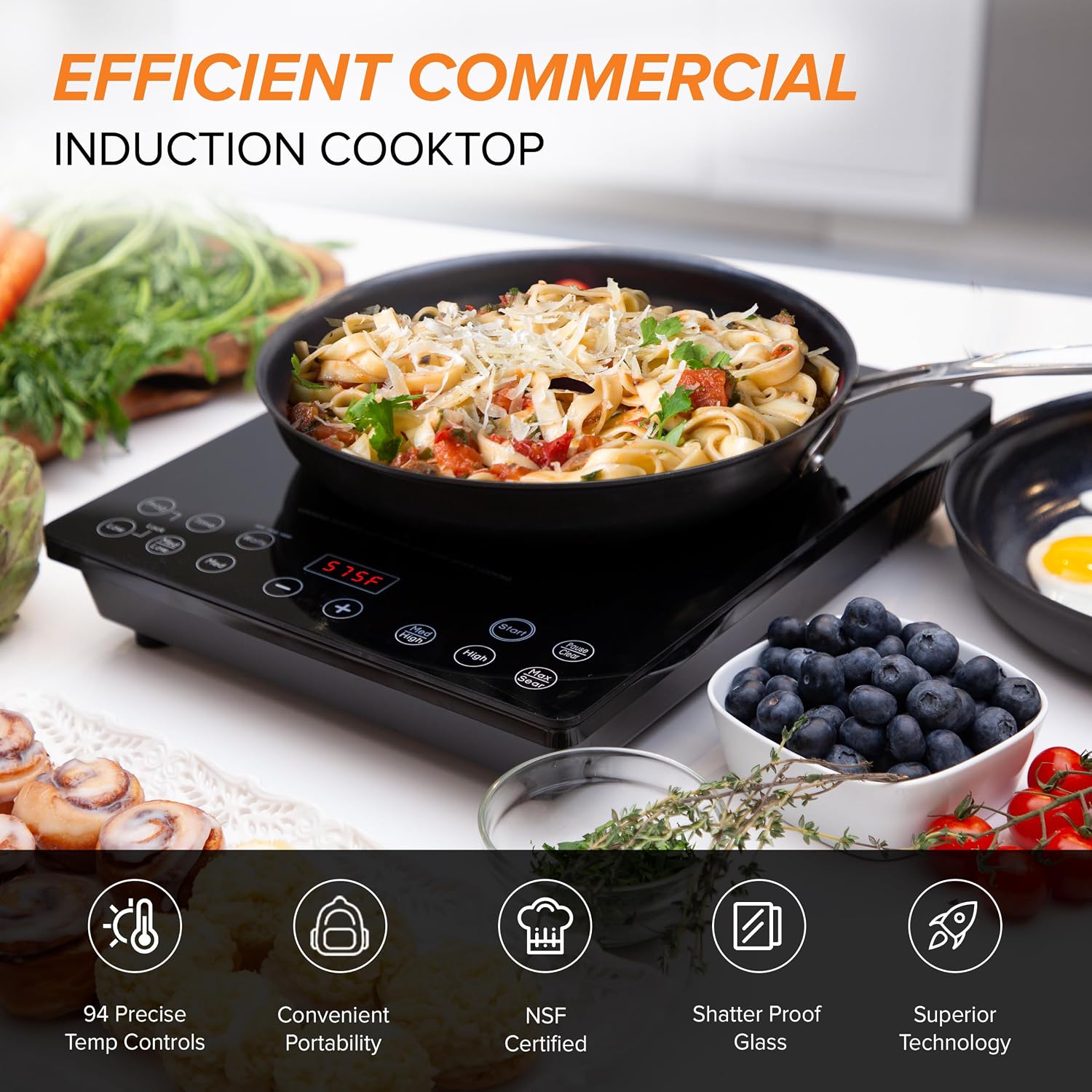 Nuwave Portable Induction Cooktop, NSF-Certified Single Electric Burner, 94 Precise Temp Range, Large 8' Heating Coil, Perfect for Professional & Commercial Settings, Shatter-Proof Glass Surface