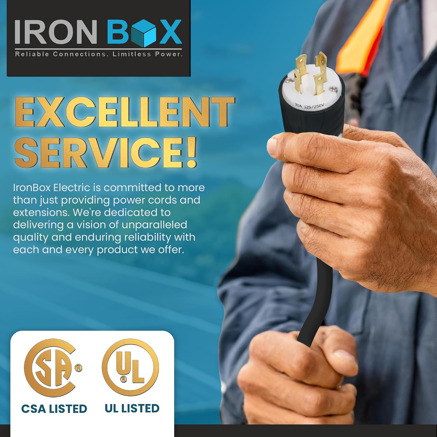 IronBox Electric - Heavy-Duty NEMA L14-30 Generator Extension Cord - L14-30P Plug to L14-30R Connector - Rated for 30 Amps 125/250V 8/4 SOOW 4 Prong Generator Cord - Power Cable for Generators(30 ft)