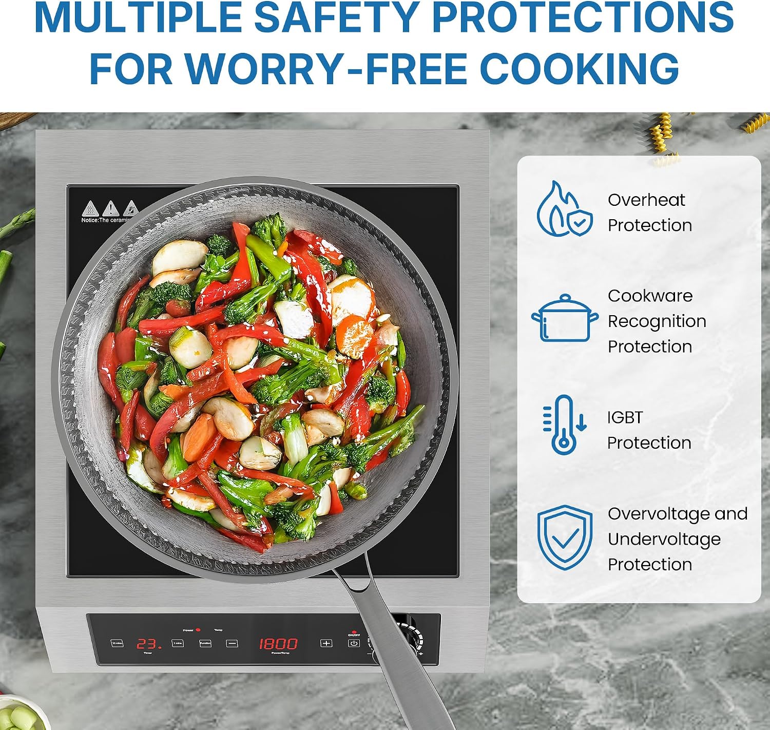 Commercial Electric Induction Cooktop, 1800W Induction Hot Plate, 10 Power & 10 Temp Setting, Professional Countertop Burner with Timer, Electric Stove with LED Screen, Black