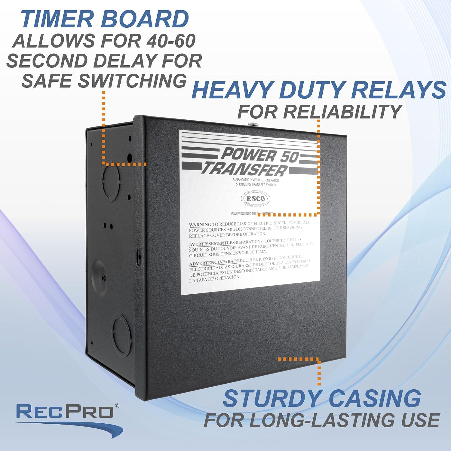 RecPro RV Automatic Transfer Switch for Esco | 120V/240V | 50Amp | Handles Up to 12KW Generator