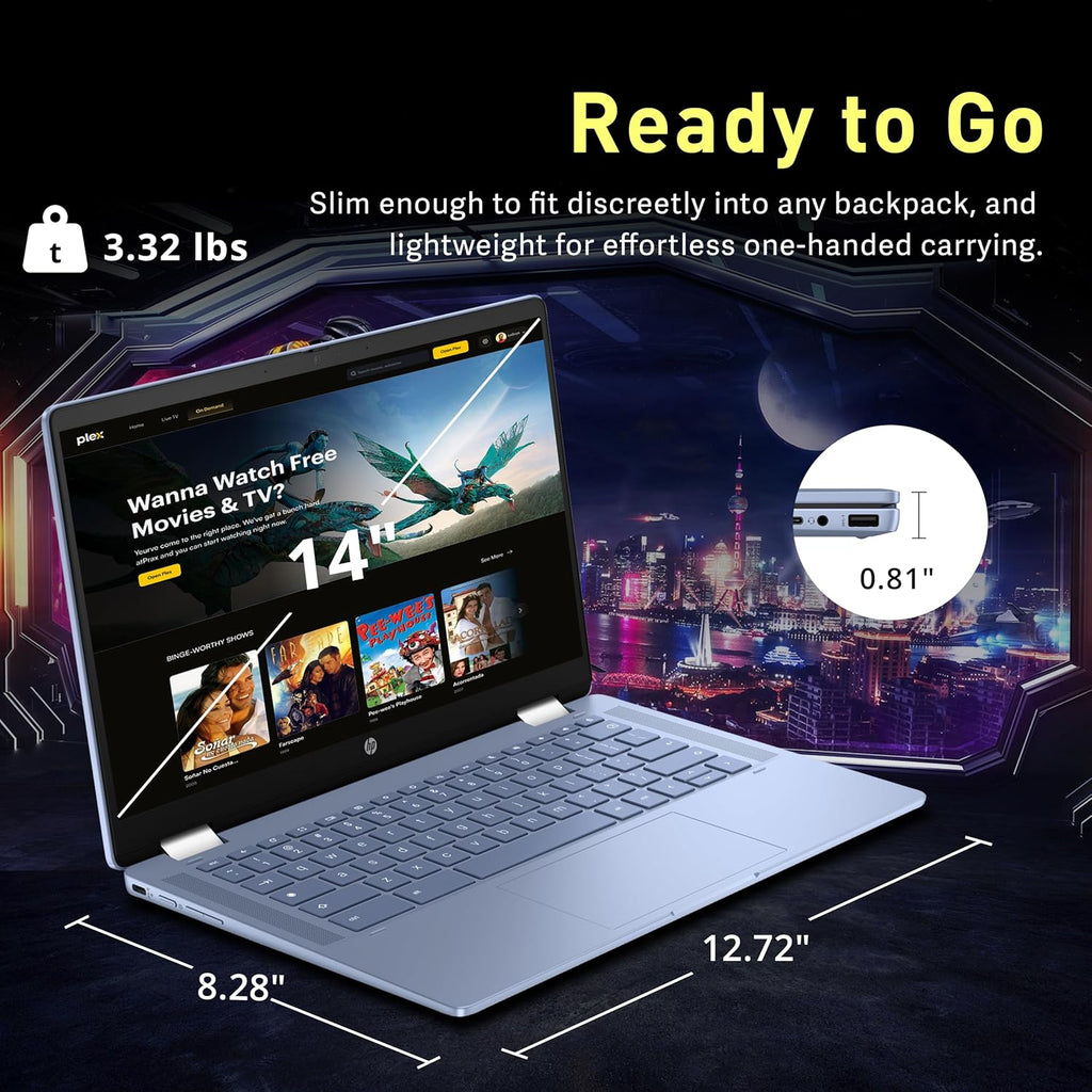 HP Chromebook x360 14' FHD Touchscreen Laptop, Intel Processor N100, 4GB RAM, 224GB Storage(64GB eMMC+160GB Docking Station Set), UHD Graphics, Wi-Fi 6, 720p HD Camera, Chrome OS, Sky Blue
