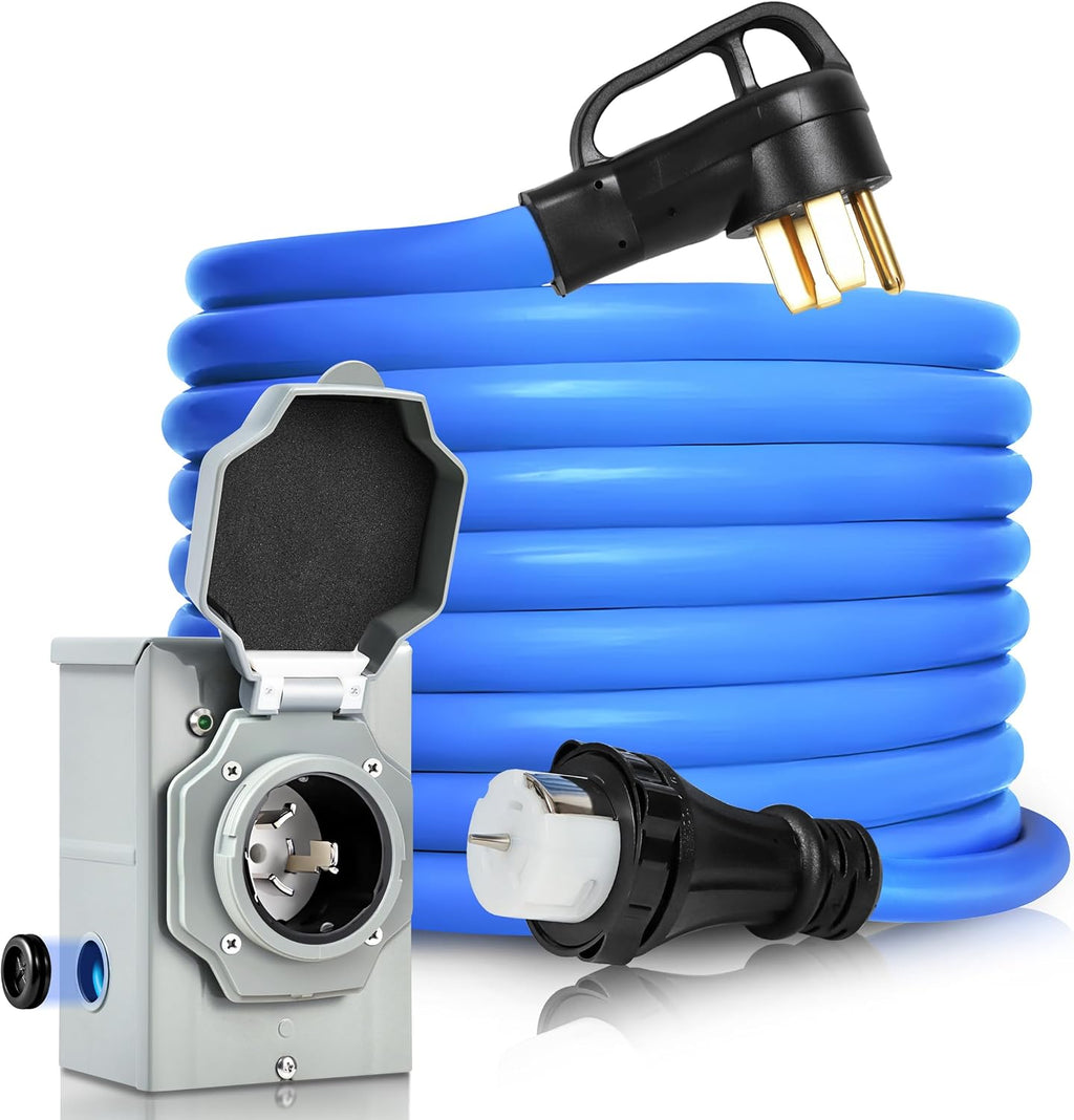 50 Amp Generator Cord and Pre-Drilled Power Inlet Box, Generator Cords 50FT, 50 Amp 125V/250V Generator Power Cord, NEMA 14-50P / SS2-50R Twist Lock Connector