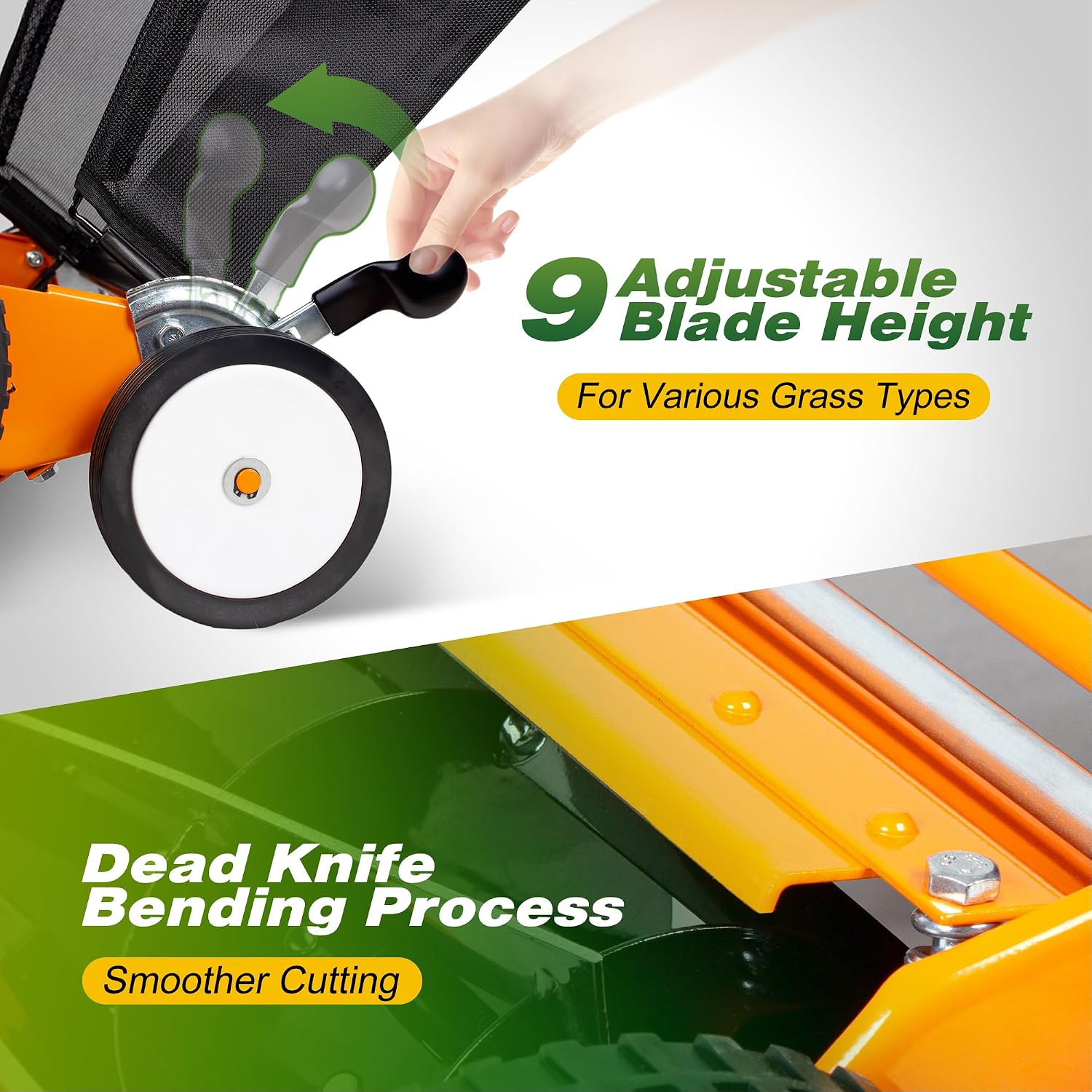 Walensee 20-Inch 5-Blade Push Reel Lawn Mower, Cordless Manual Reel Lawn Mower Walk-Behind Steel Lawn Mowers with Removable 11.8-Gallon Grass Catcher, Sponge Grip, 9-Position Cutting Height Adjustment