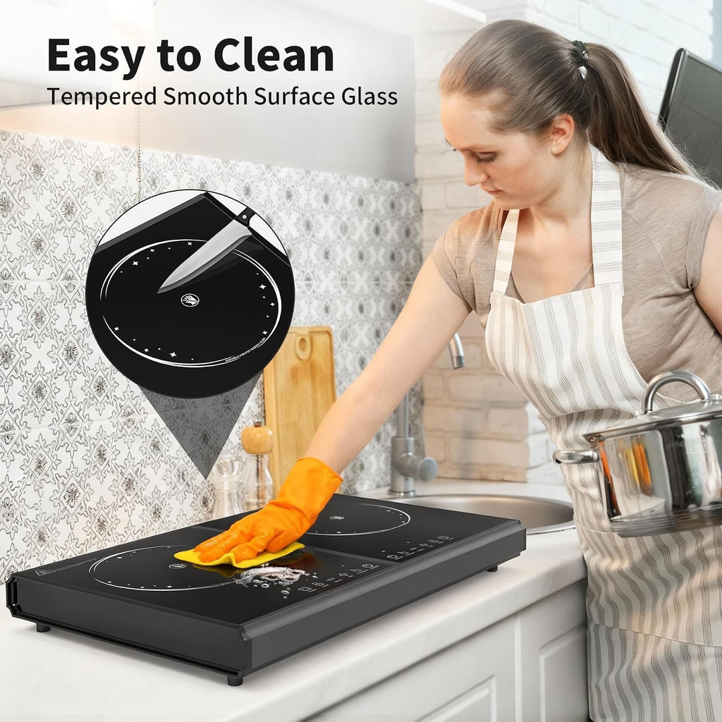 VBGK Electric Cooktop, 110V 3600w Stove top, 22 inch Countertop with 9 Power Levels, LED touch control Overheat Protection, Child Safety Lock & Timer, touch control 2 burer Electric cooktop
