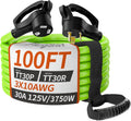 PlugSaf 100 FT 30 Amp RV Extension Cord Outdoor with Grip Handle, 10/3 Gauge Flexible Heavy Duty RV Power Cord Waterproof, NEMA TT-30P to NEMA TT-30R, 10AWG 125V 3750W STW, Green-Black, ETL Listed