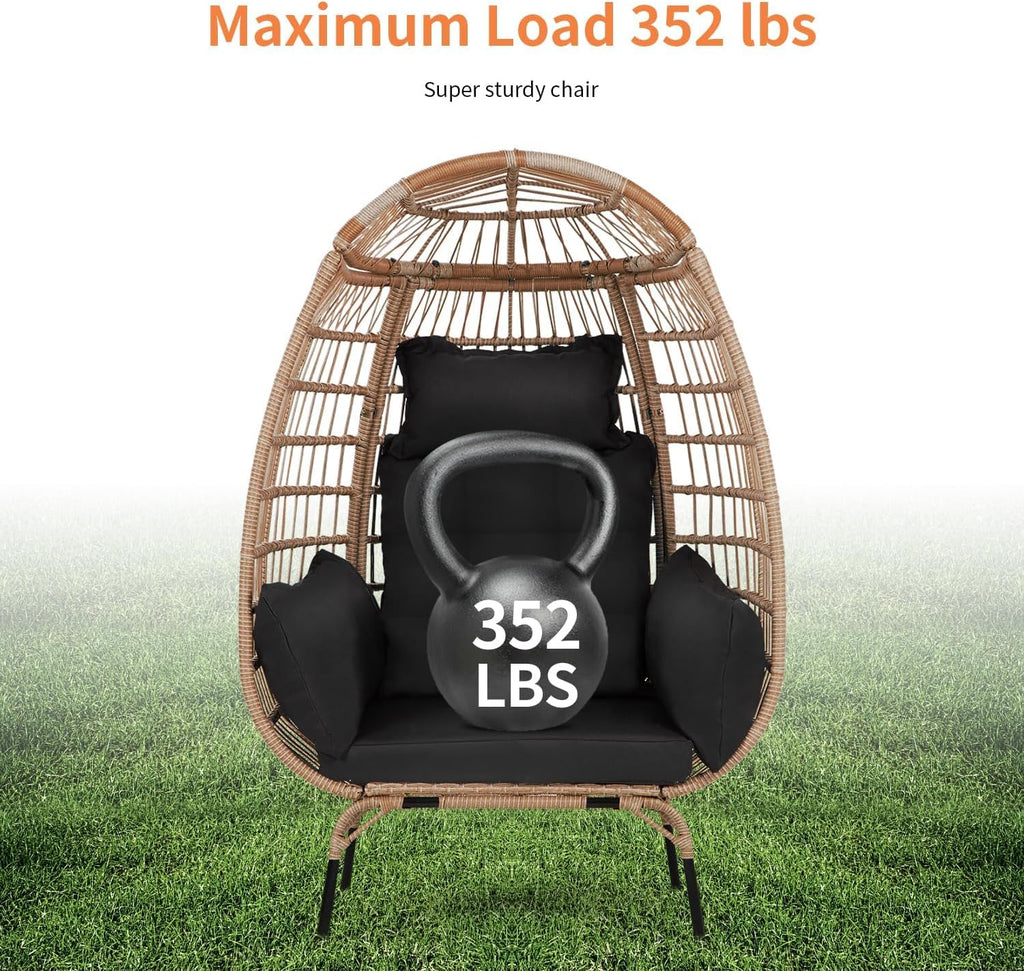 Oversized Egg Chair with Stand, Room Decor Aesthetic Reading Chair, Lounge Chairs for Outside Wicker Egg Chair, Outdoor Chairs Comfortable Rattan Chair, 352Lb Capacity Patio Chairs Outdoor Furniture