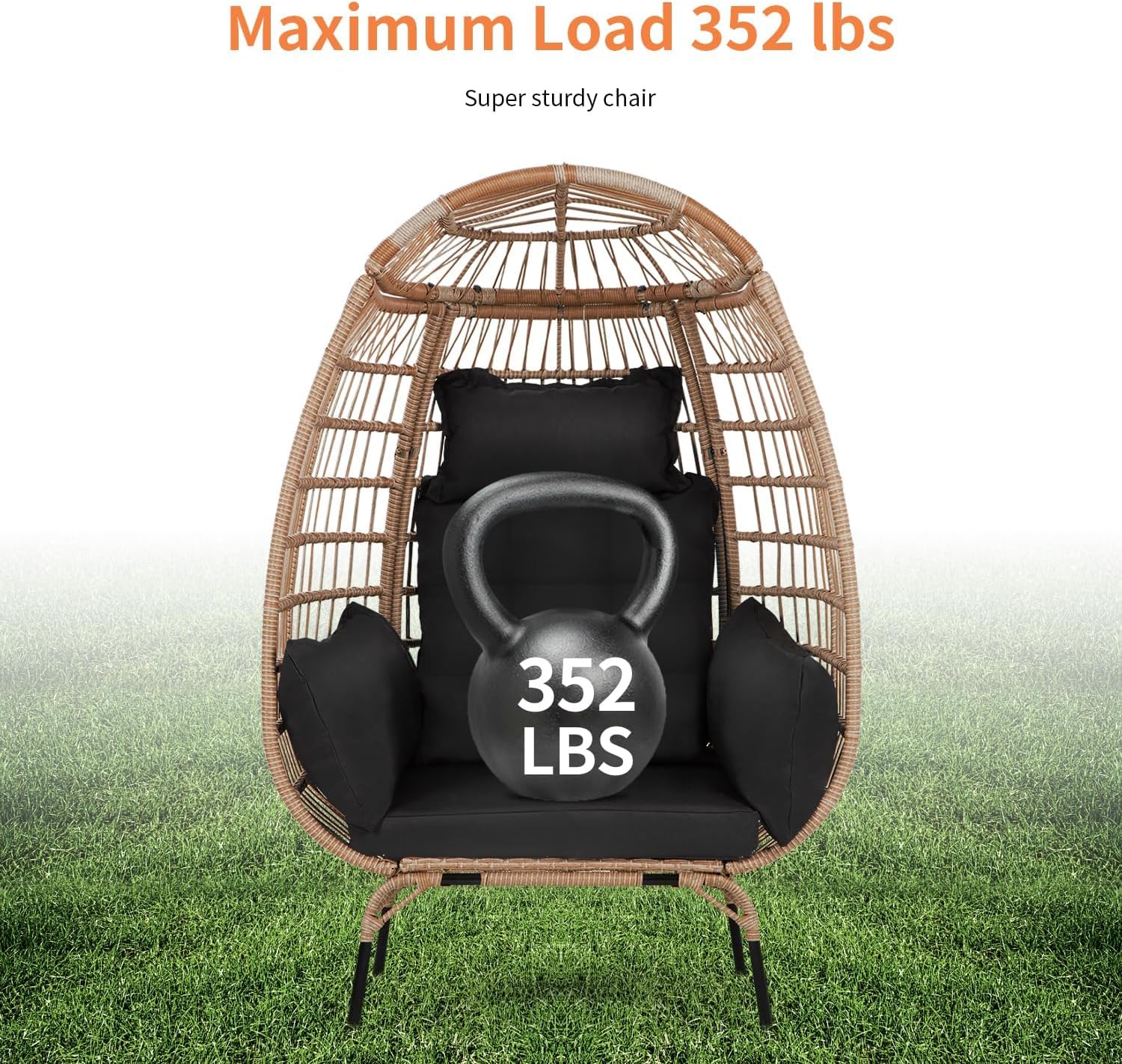 Oversized Egg Chair with Stand, Room Decor Aesthetic Reading Chair, Lounge Chairs for Outside Wicker Egg Chair, Outdoor Chairs Comfortable Rattan Chair, 352Lb Capacity Patio Chairs Outdoor Furniture