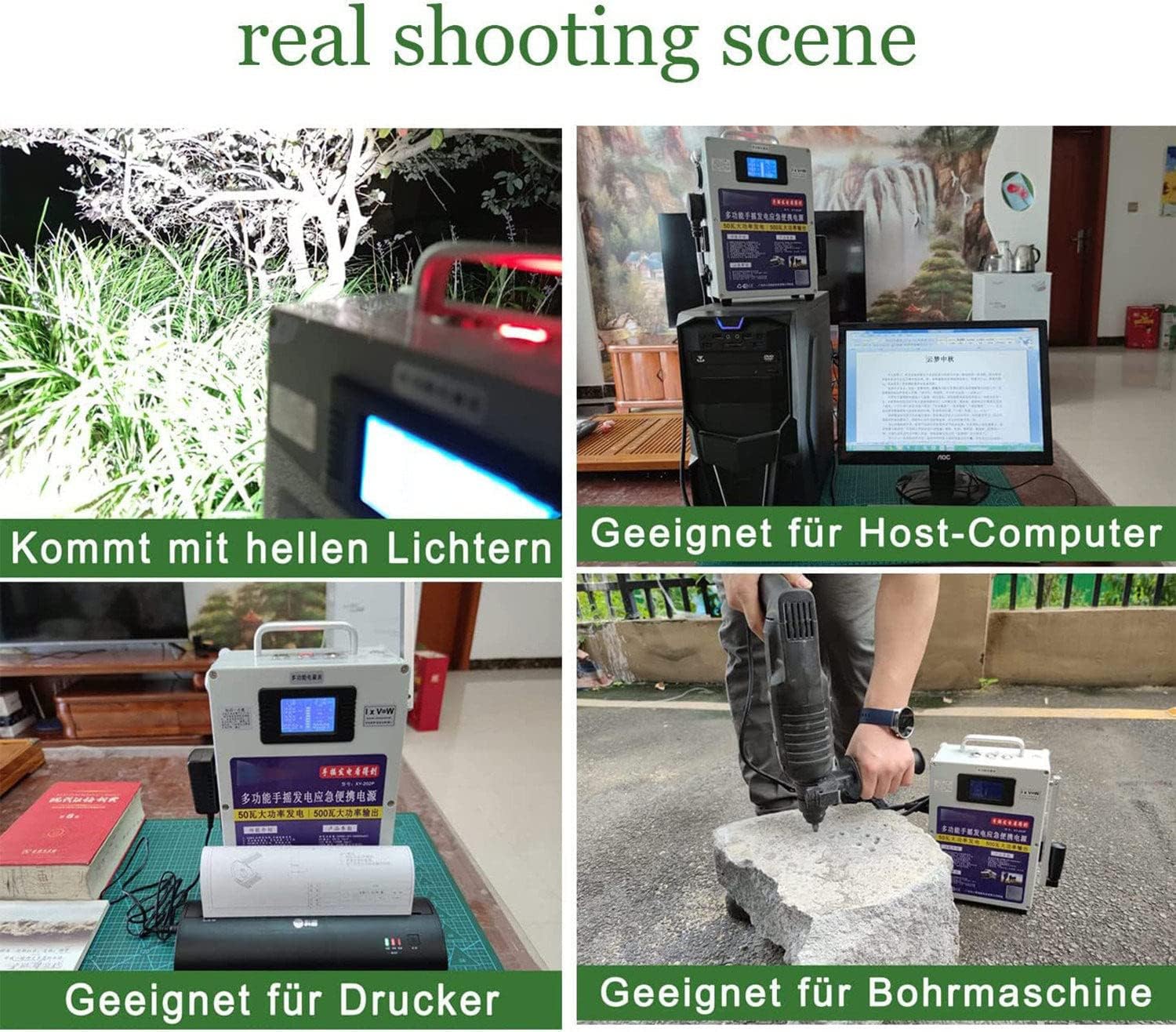 150W/500W Crank Generator, Camping Hand Crank Generator for Mobile Phone, Portable Power Station with 220V Outlets DC12V USB5V Emergency Power Supply,500W-220V