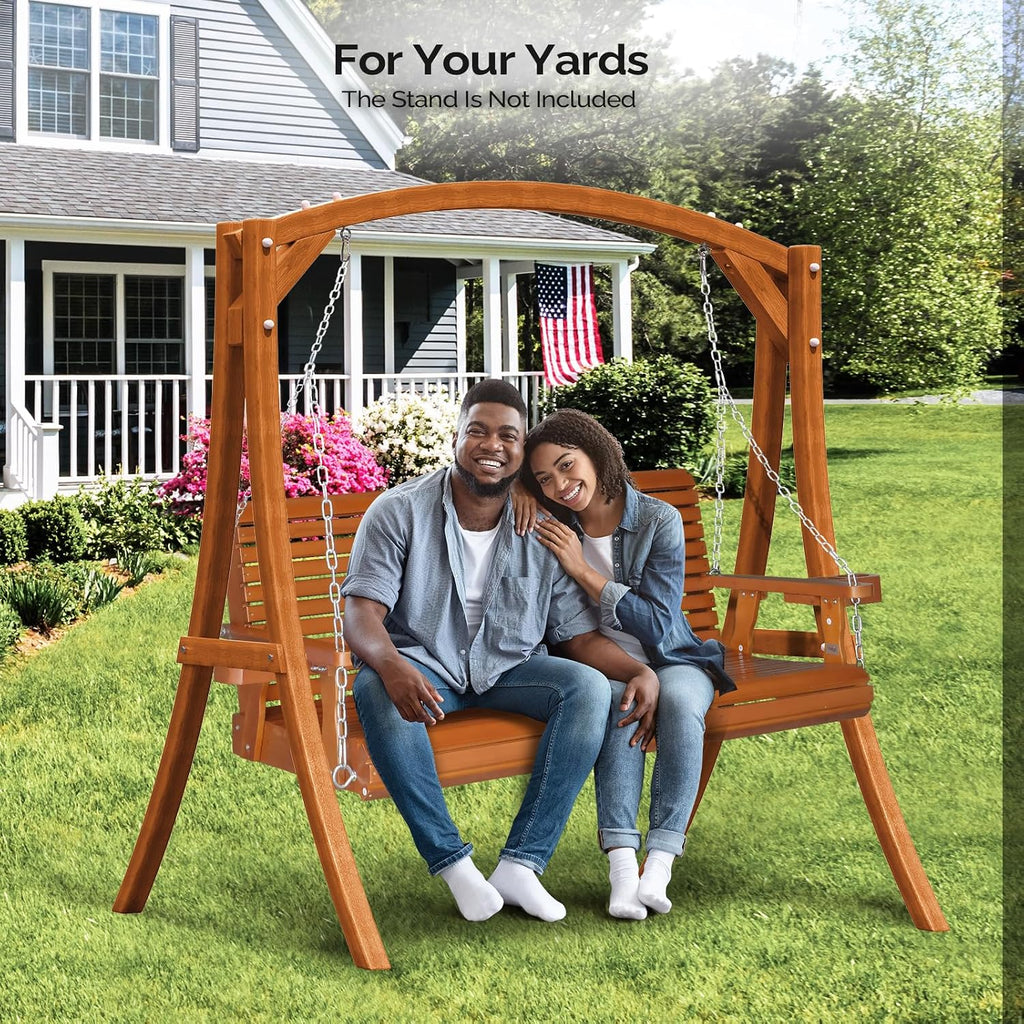 VINGLI XL Size Patio Wooden Porch Swing Outdoor with Cup Holders & Phone Slots, Heavy Duty 880 LBS Hanging Swing Chair Bench with Hanging Chains for Yard, Lawn, Garden (5 FT Pro, Brown)