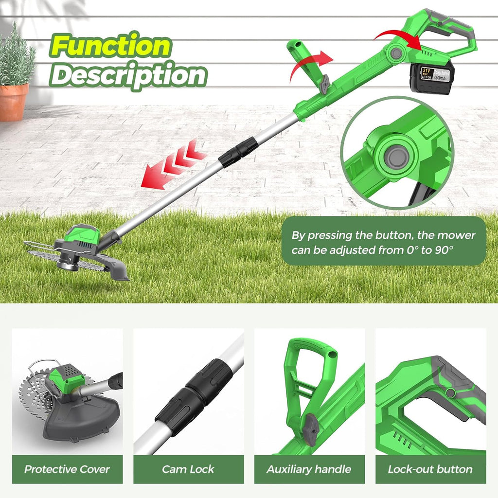 21V Electric Weed Wacker Cordless Weed Wacker with 2 x 4.5Ah Batteries, 960W Brushless Motor Weed Eater, 4-in-1 Multifunctional Grass Trimmer Lawn Tool Cordless Cutter Mower, Garden Gifts