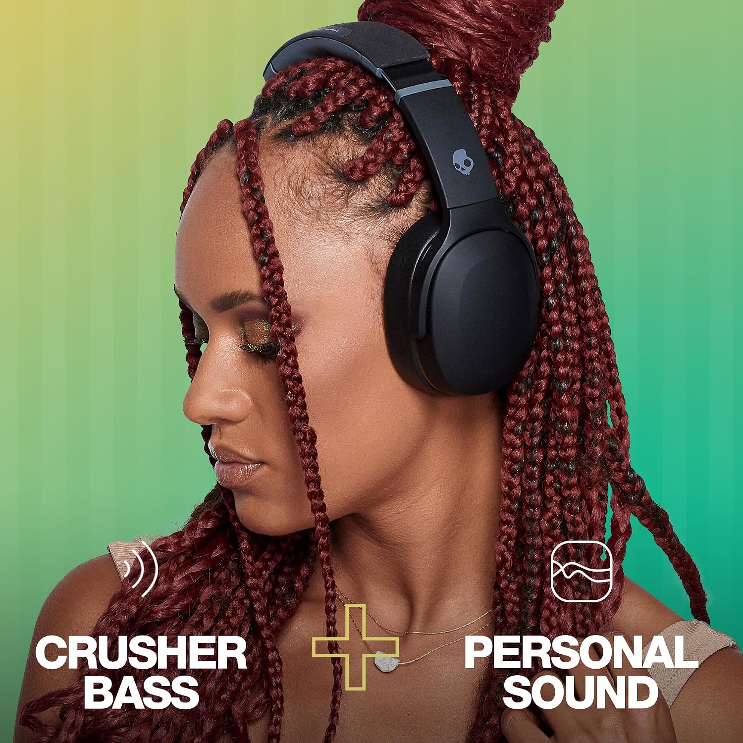 Skullcandy Crusher Evo Wireless Bluetooth Headphones with Extra USB-C Charging Cable, Multi-Sensory Bass, Noise Isolating Over-Ear Fit, 40 Hours Battery, Microphone for iPhone Android - True Black