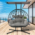2 Person Hanging Egg Chair with Canopy, Outdoor Rattan Swing Hammock Basket Chair with Soft Cushion, Wicker Egg Chair for Outdoor Patio, Balcony, Garden (Grey)