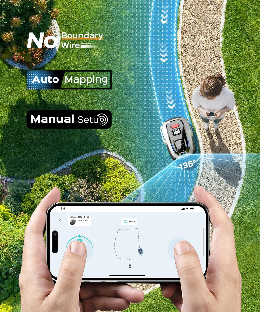 YARDCARE N1600 PRO Wireless Robot Lawn Mower, RTK+Vision Navigation, 0.4 Acre Coverage, APP Smart Control, Multi-Zone Mowing, Ordered Cutting Path, Smart Robot Lawn Mower for Yards