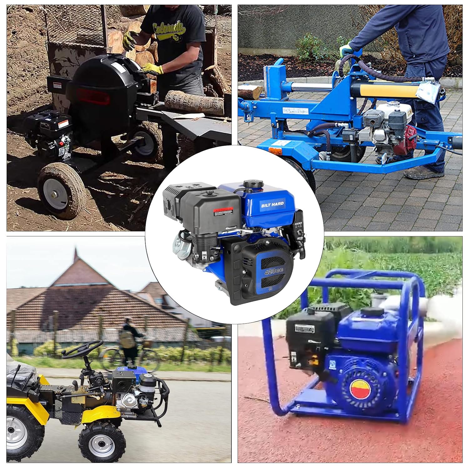BILT HARD 420cc 15HP Gas Engine with Electric Start, Horizontal Shaft 4 Stroke OHV Gas Motor, Gas Powered Multi-Use Engine