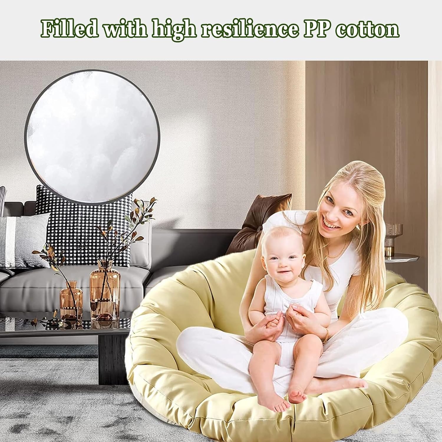 Papasan Round Chair Cushion, Rattan Egg Chair Hanging Mattress, Waterproof Round Papasan Cushion for Hanging Egg Chair, Folding Garden Sofa, Tatami Mat, Patio Garden Swing Chair Cushion(White,150x150c