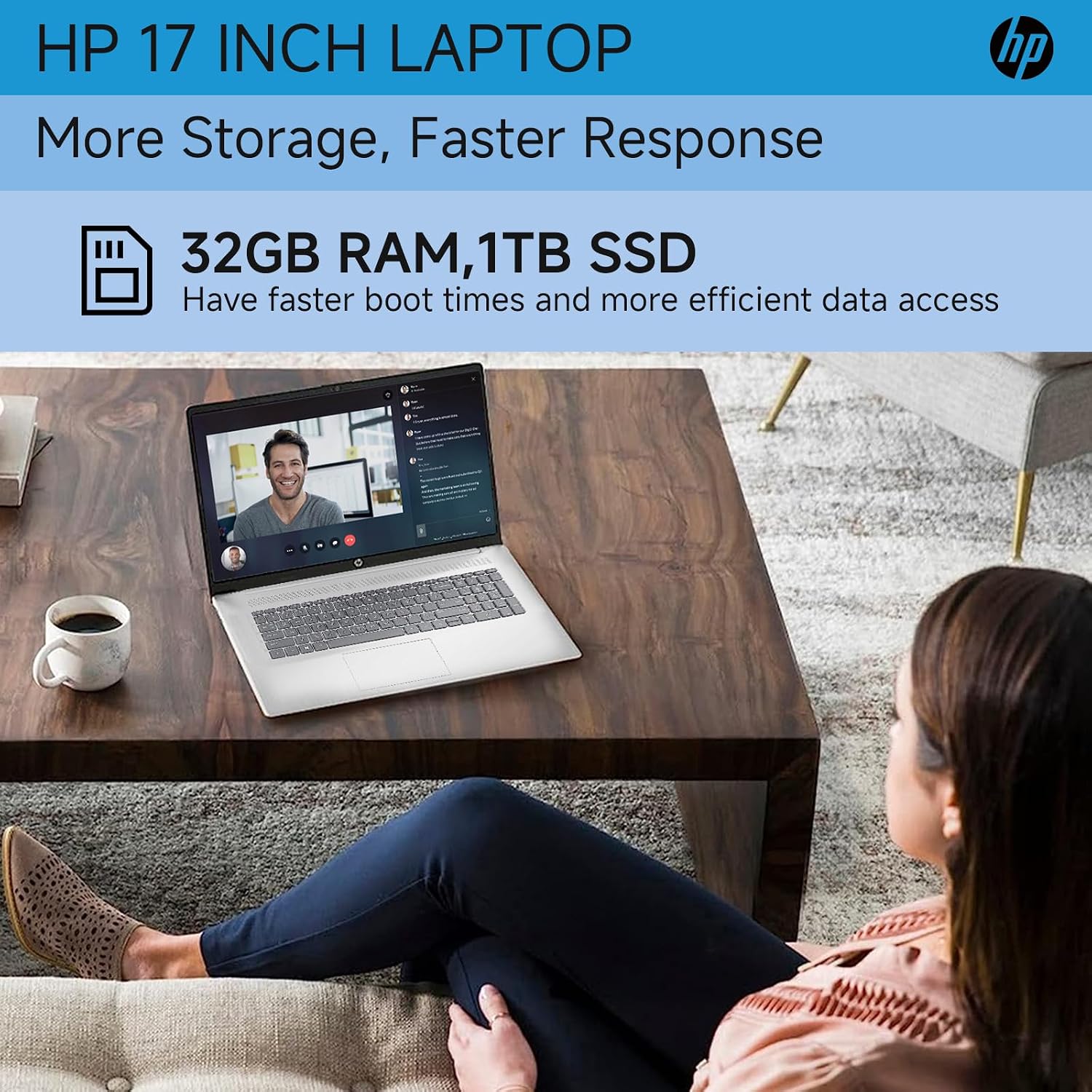 HP 17 Inch Laptop, 17.3' HD+ Display, Intel i5-1334U (10 Cores, Up to 4.6 GHz), 32 GB RAM, 1 TB SSD, Backlit Keyboard, Fingerprint Reader, Wi-Fi 6, HD Webcam, Windows 11 Pro for Business and Students
