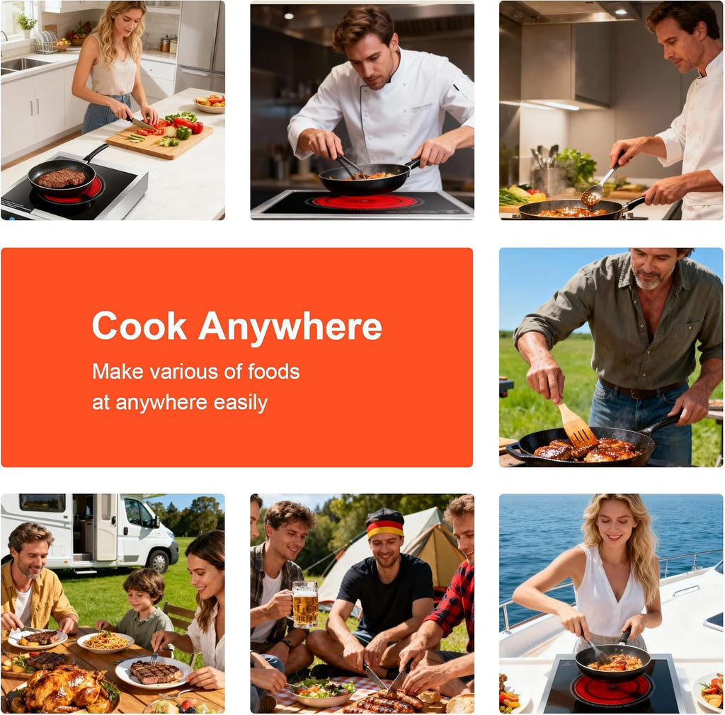 Dual Coils Design of Stainless Steel Single Burner Electric Cooktop, 1800W Commercial Ceramic Infrared Cooking Hot Plate, Portable Countertop Radiant Stove Top Cooker with WATT and TEMP Control