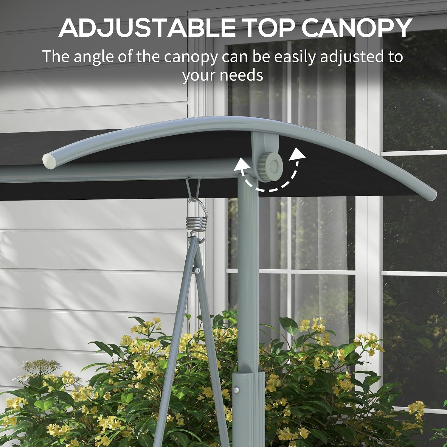 Outsunny 2 Person Porch Swing with Stand, Outdoor Swing with Canopy, Pivot Storage Table, 2 Cup Holders, Cushions for Patio, Backyard, Black