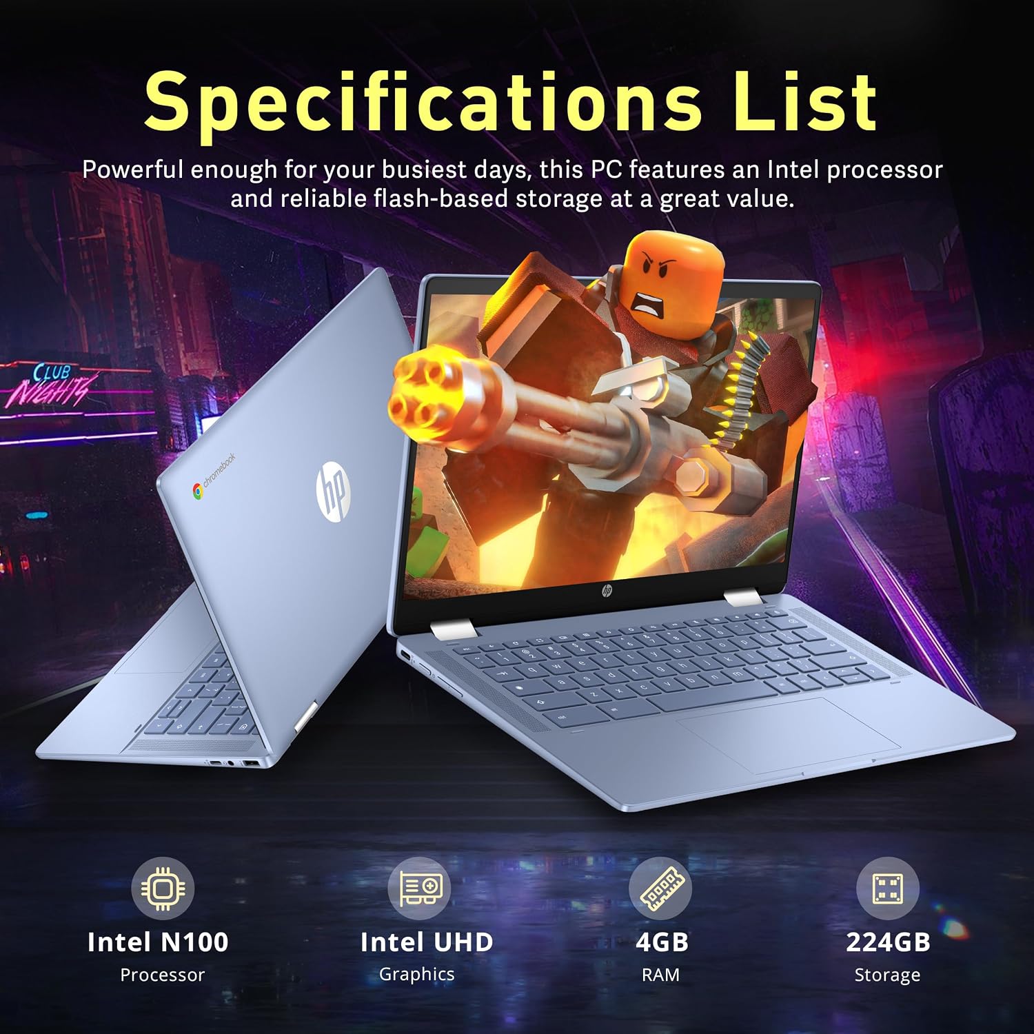 HP Chromebook x360 14' FHD Touchscreen Laptop, Intel Processor N100, 4GB RAM, 224GB Storage(64GB eMMC+160GB Docking Station Set), UHD Graphics, Wi-Fi 6, 720p HD Camera, Chrome OS, Sky Blue
