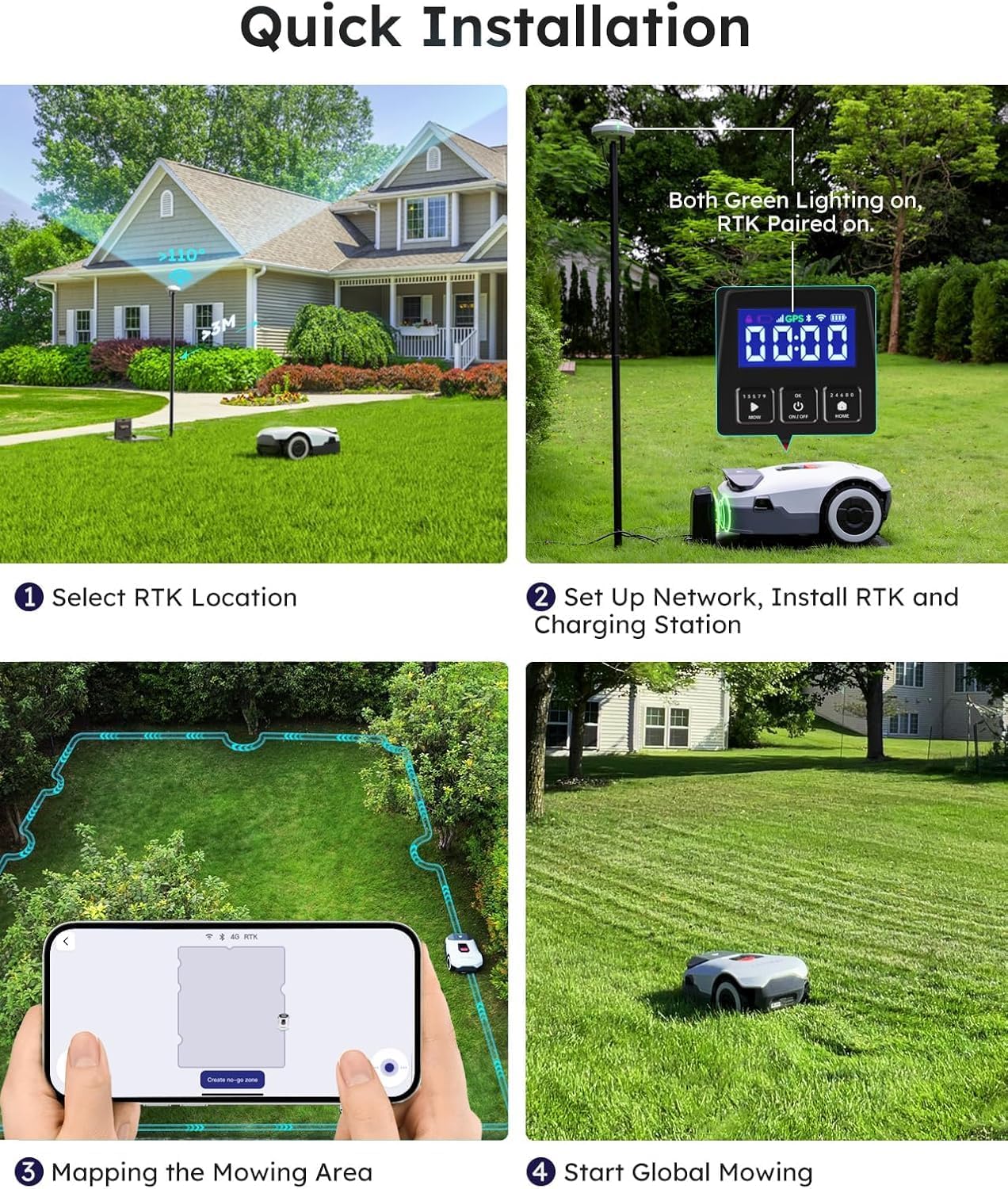 ANTHBOT Genie600 Robot Lawn Mower - NO Wire, Full Band RTK+4-Eye Vision Robotic Lawnmower for 1/4 Acre, Auto Mapping, Multi-Zone Management, Accurate Obstacle Avoidance, Intelligent Path Planning